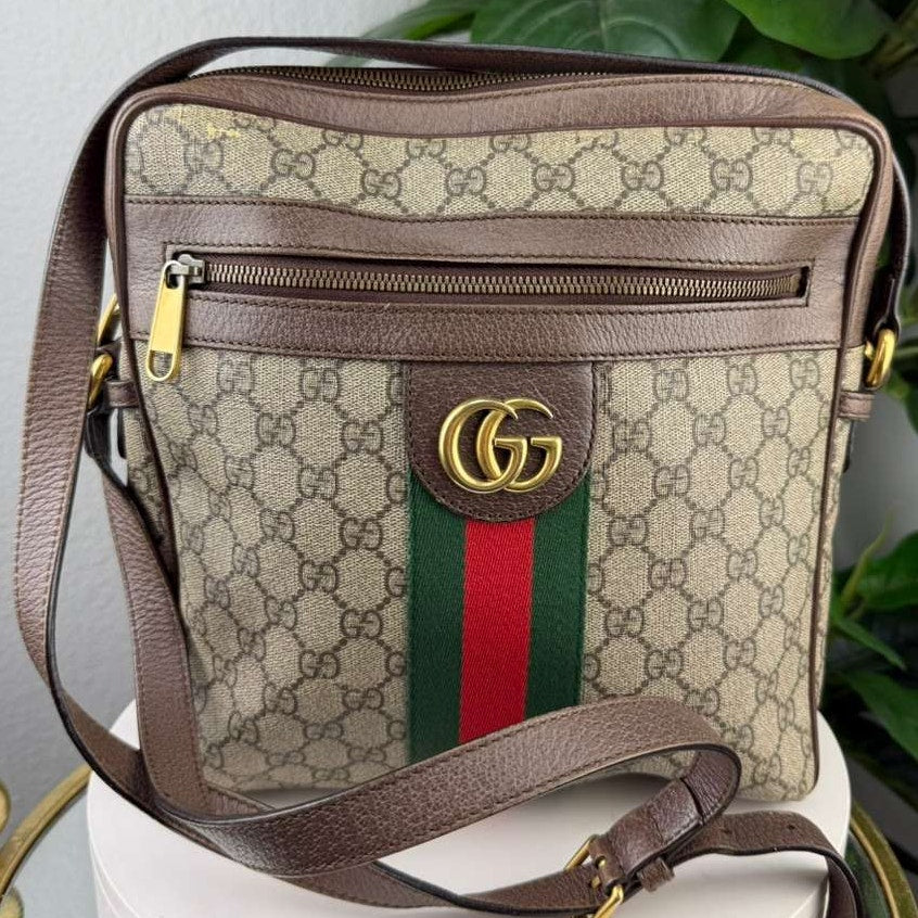Authentic Gucci Ophidia GG Supreme Messenger Bag Beige
