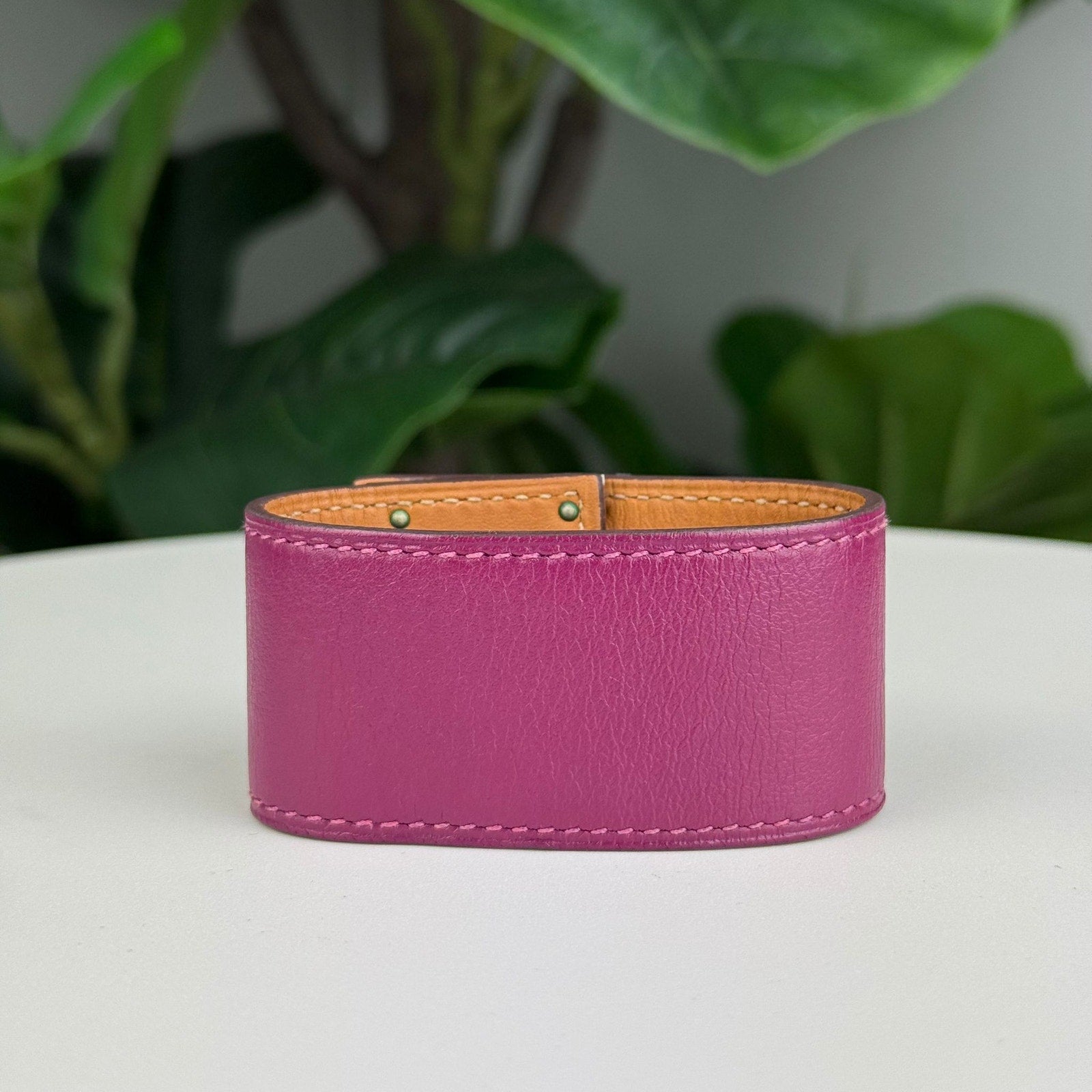 Authentic Hermes Kelly Dog Extreme Leather Metal Bracelet O Stamped Purple