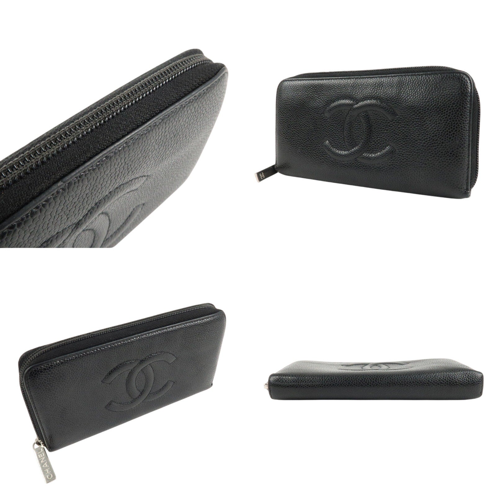 Authentic CHANEL Zip Around Long Wallet Black