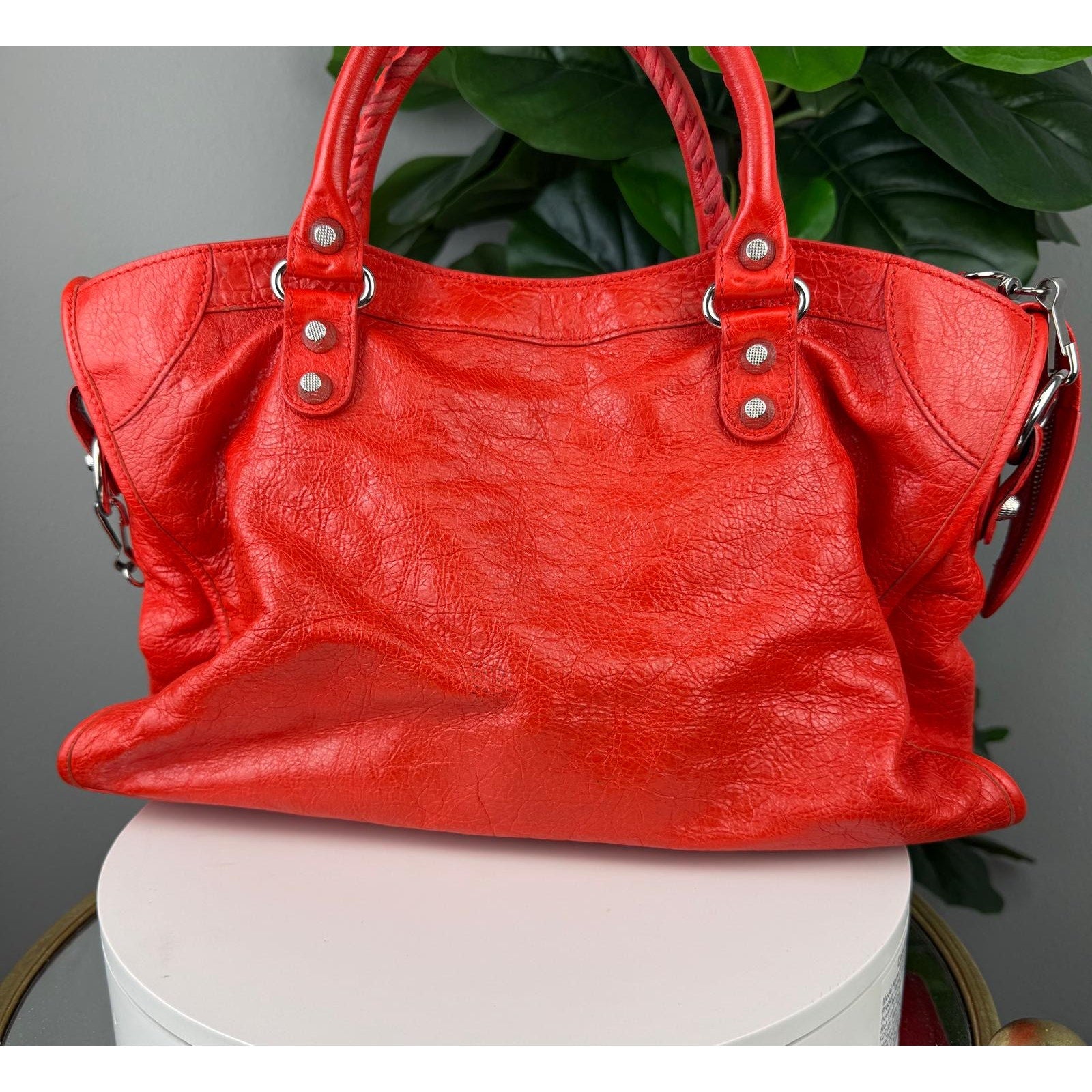 💎 Authentic Balenciaga Le City Bag Red Lambskin Leather Tote Shoulder Handbag