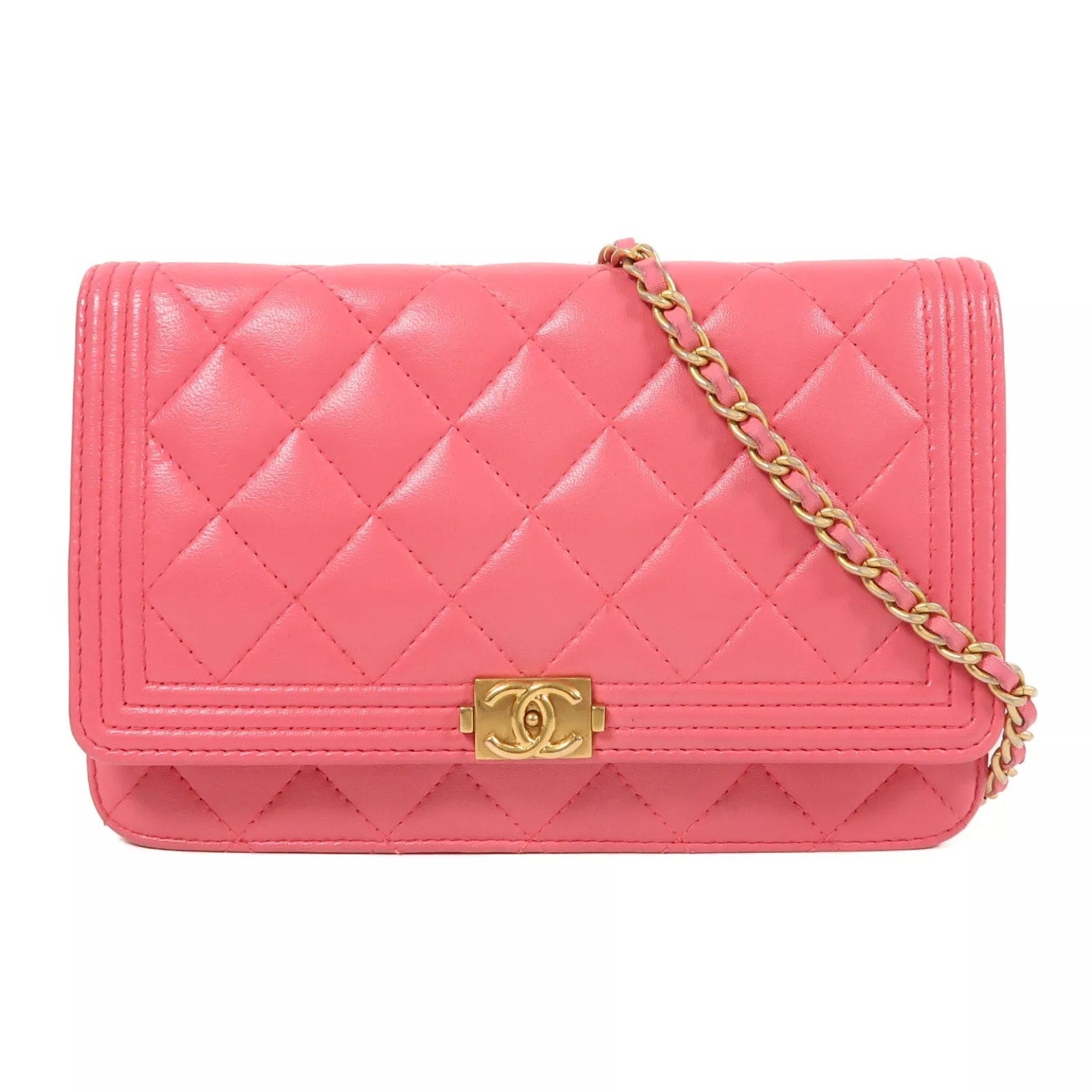 Authentic CHANEL CC Boy Wallet On Chain Crossbody Bag Pink 2016-2017