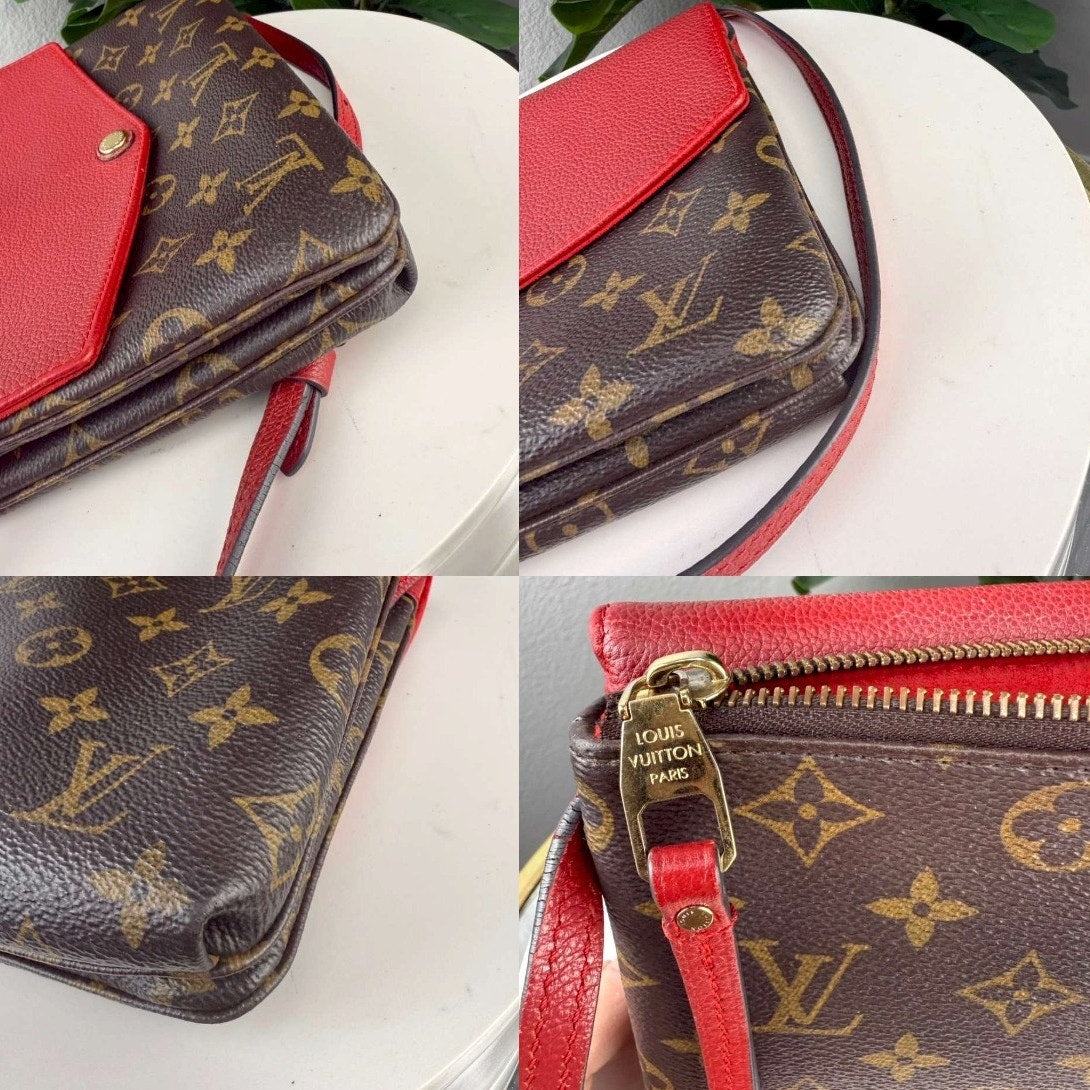Authentic Louis Vuitton Monogram Twice Pochette bag in the Cerise Red