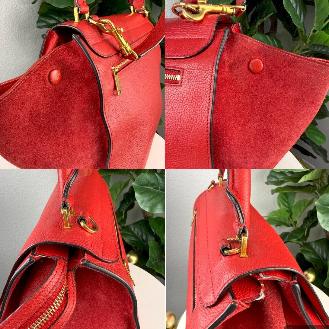 Authentic Celine Trapeze Bag Pebbled Calfskin Red