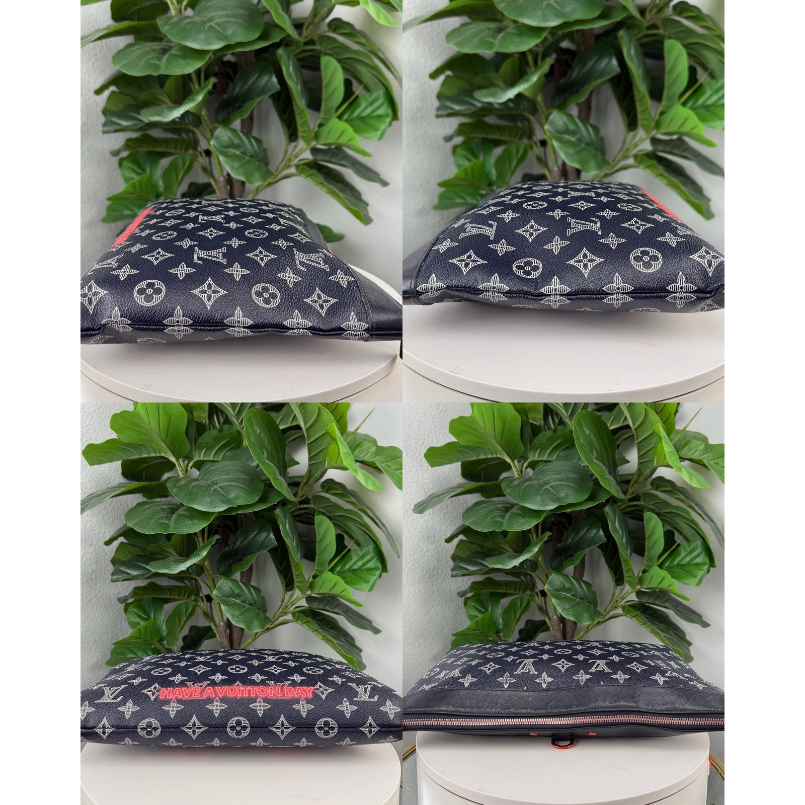 Authentic Louis Vuitton Navy Ink Monogram Canvas Upside Down Apollo GM Pochette