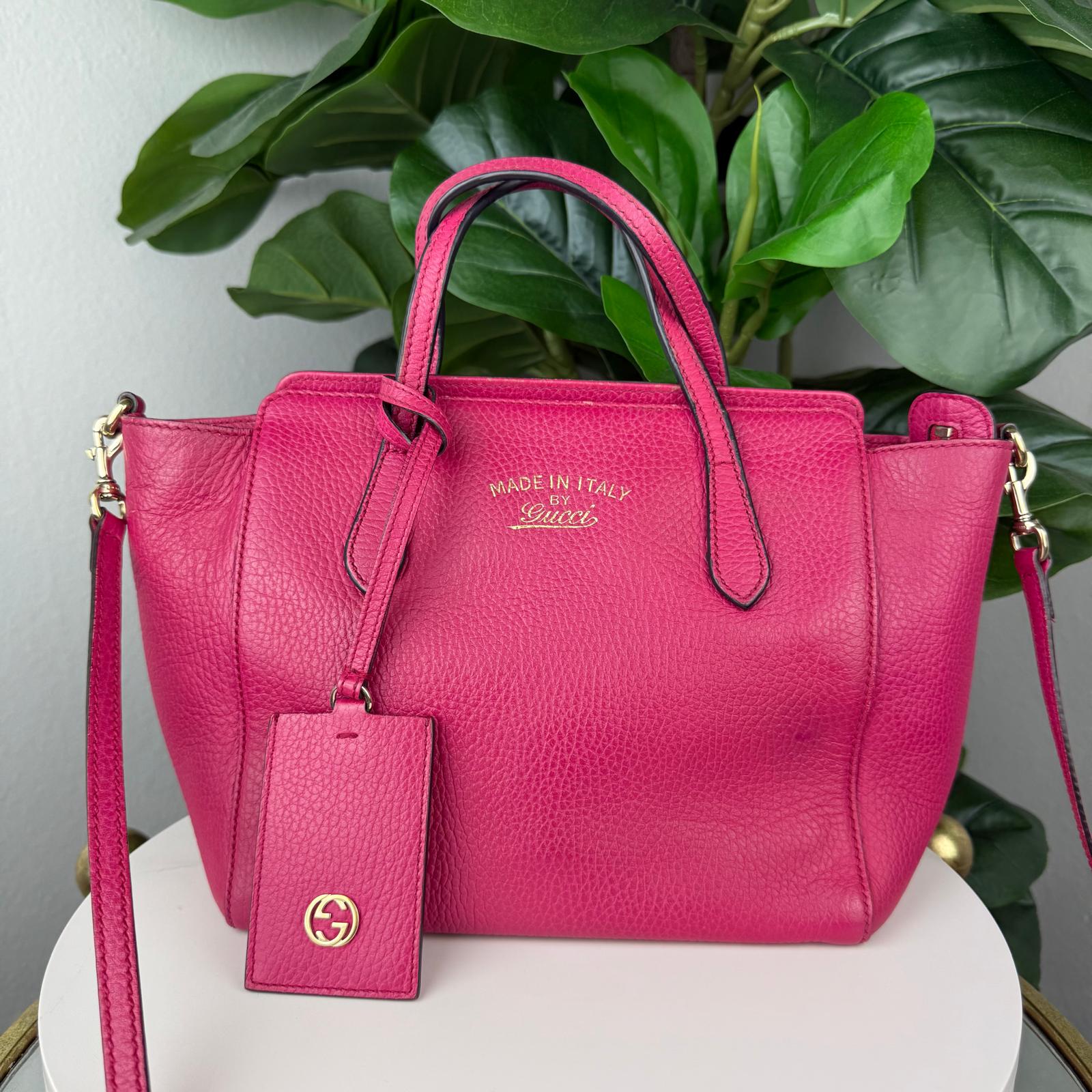 Authentic Gucci Swing Mini Leather Tote Bag Fuchsia Pink