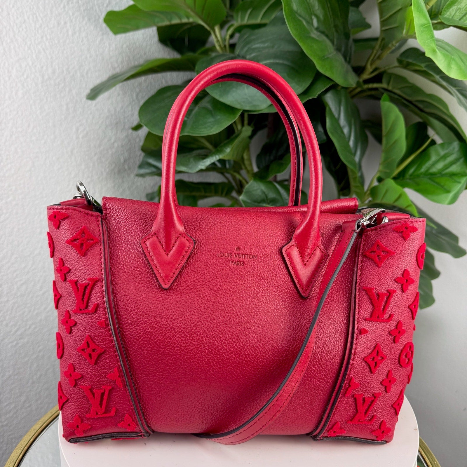 Pre Owned Louis Vuitton W BB Monogram Velour Framboise Pink Tote Bag Authentic| LeveLux