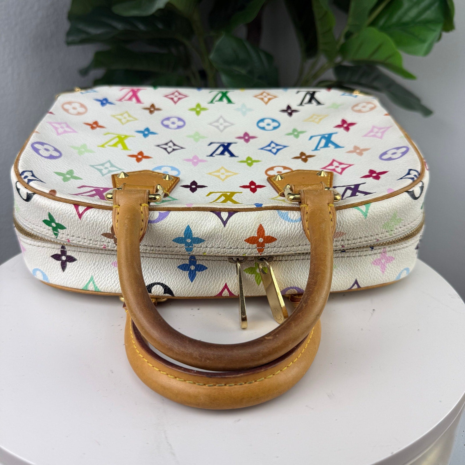 Louis Vuitton White Multicolor Monogram Trouville Bag Authentic Pre Owned