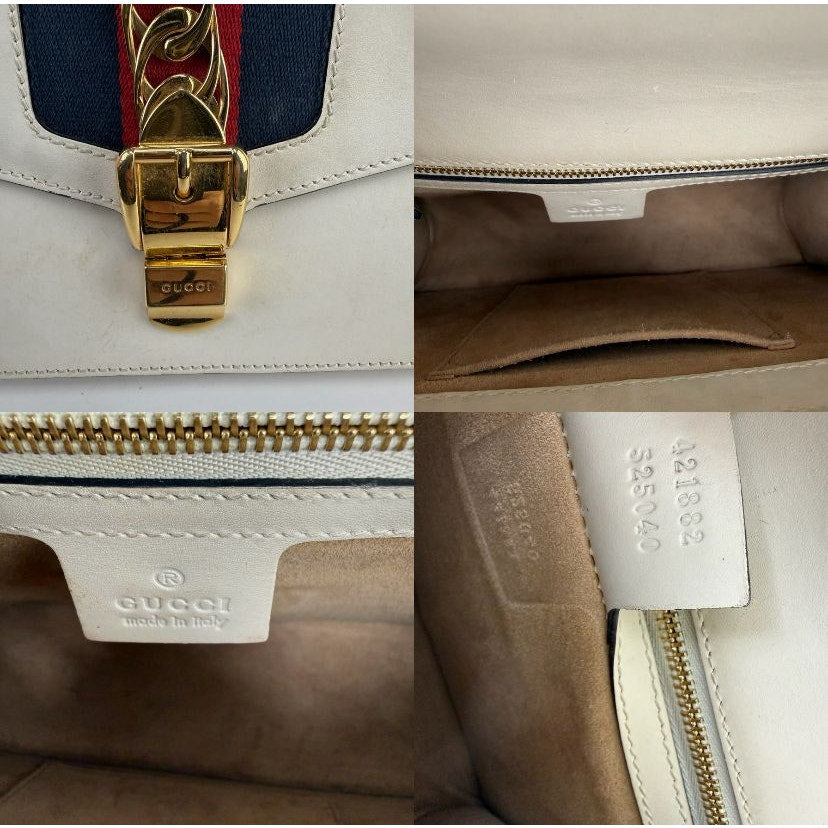 Gucci White Smooth Leather Small Sylvie Shoulder Bag