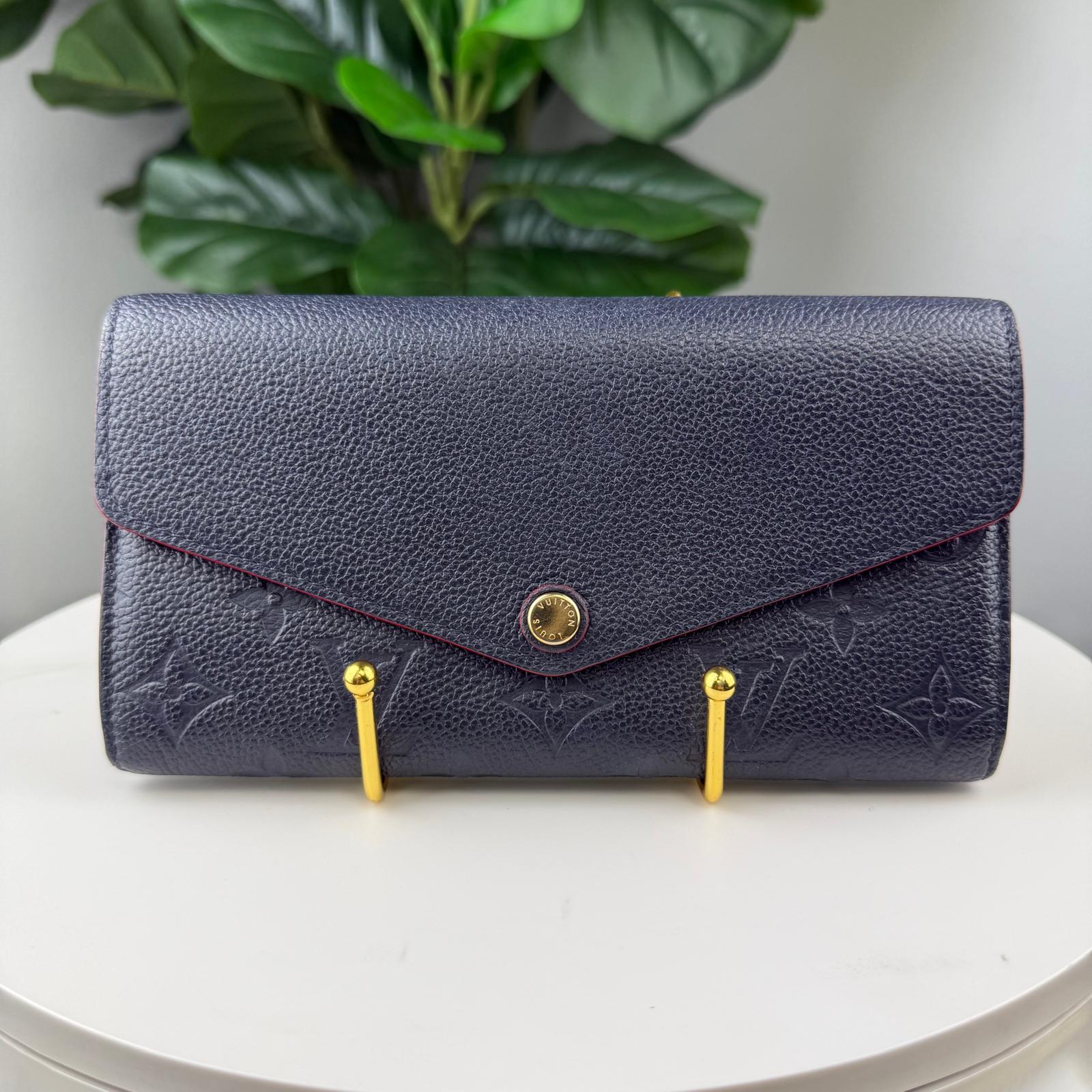 B108 💎✨Authentic Louis Vuitton Monogram Empreinte Long Wallet Navy Red Accent