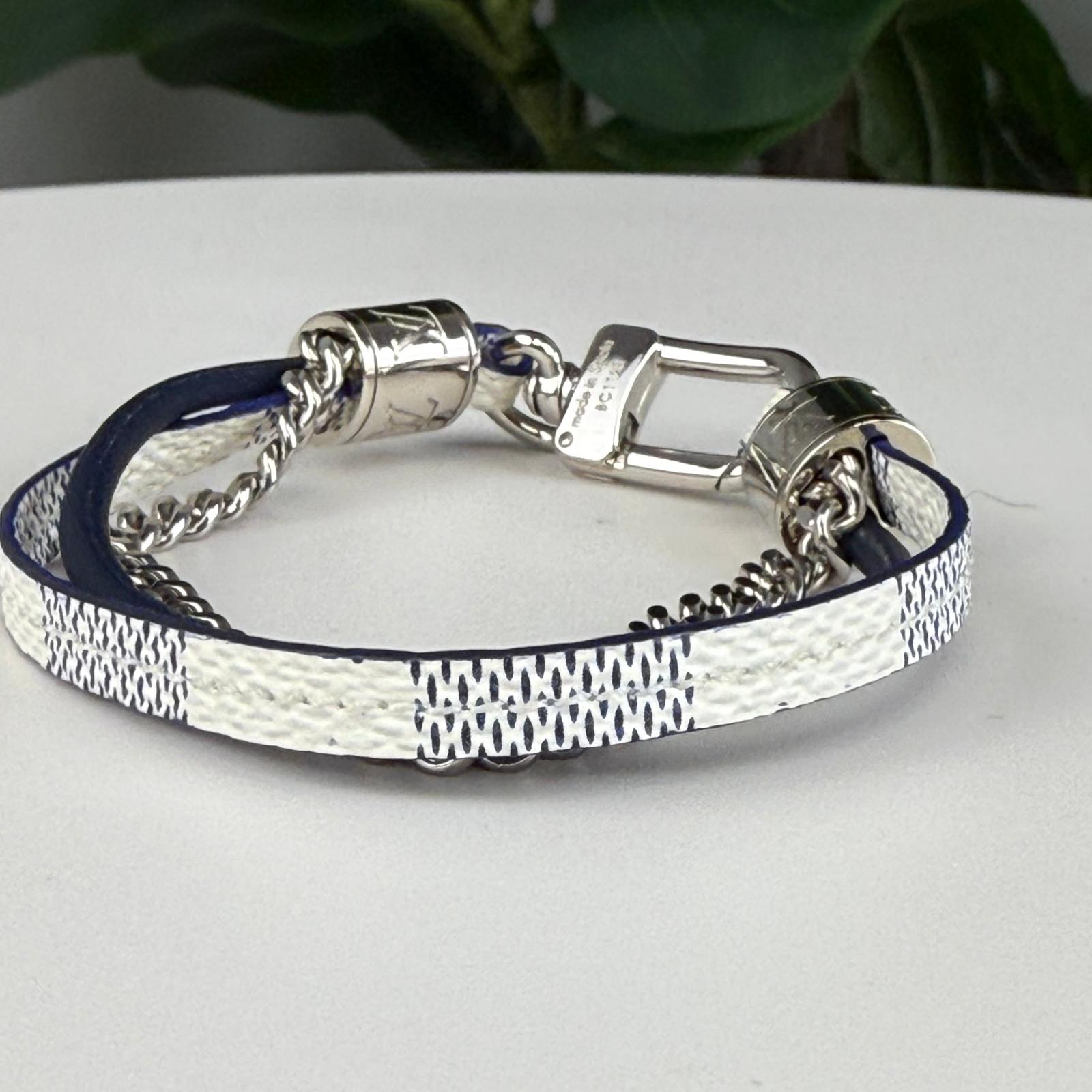 Authentic Louis Vuitton Treble Chain Damier Azur Canvas Bracelet 7.25"