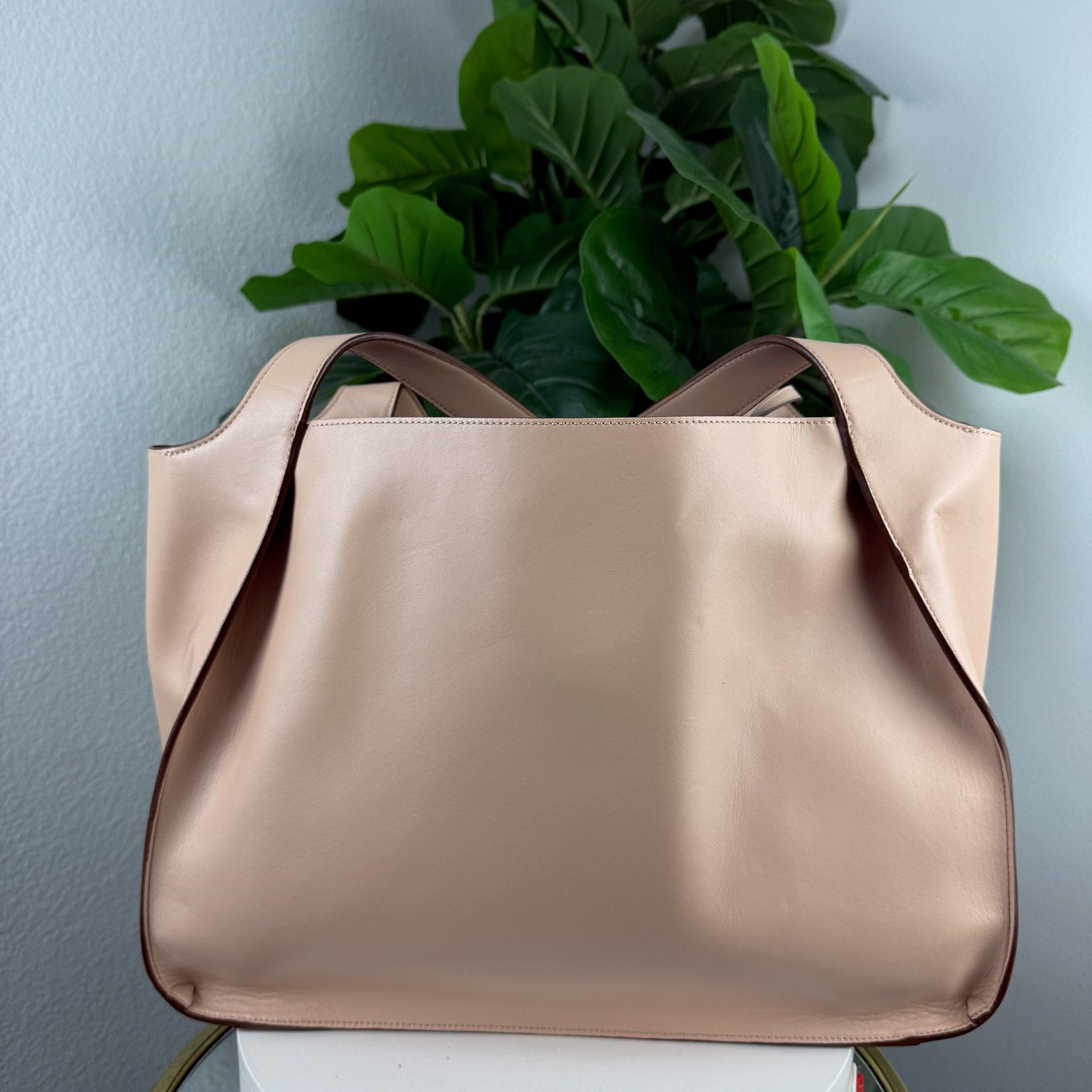 Stella McCartney Nude Logo Tote Vegan Leather Large Shoulder Bag Authentic Pre Owned