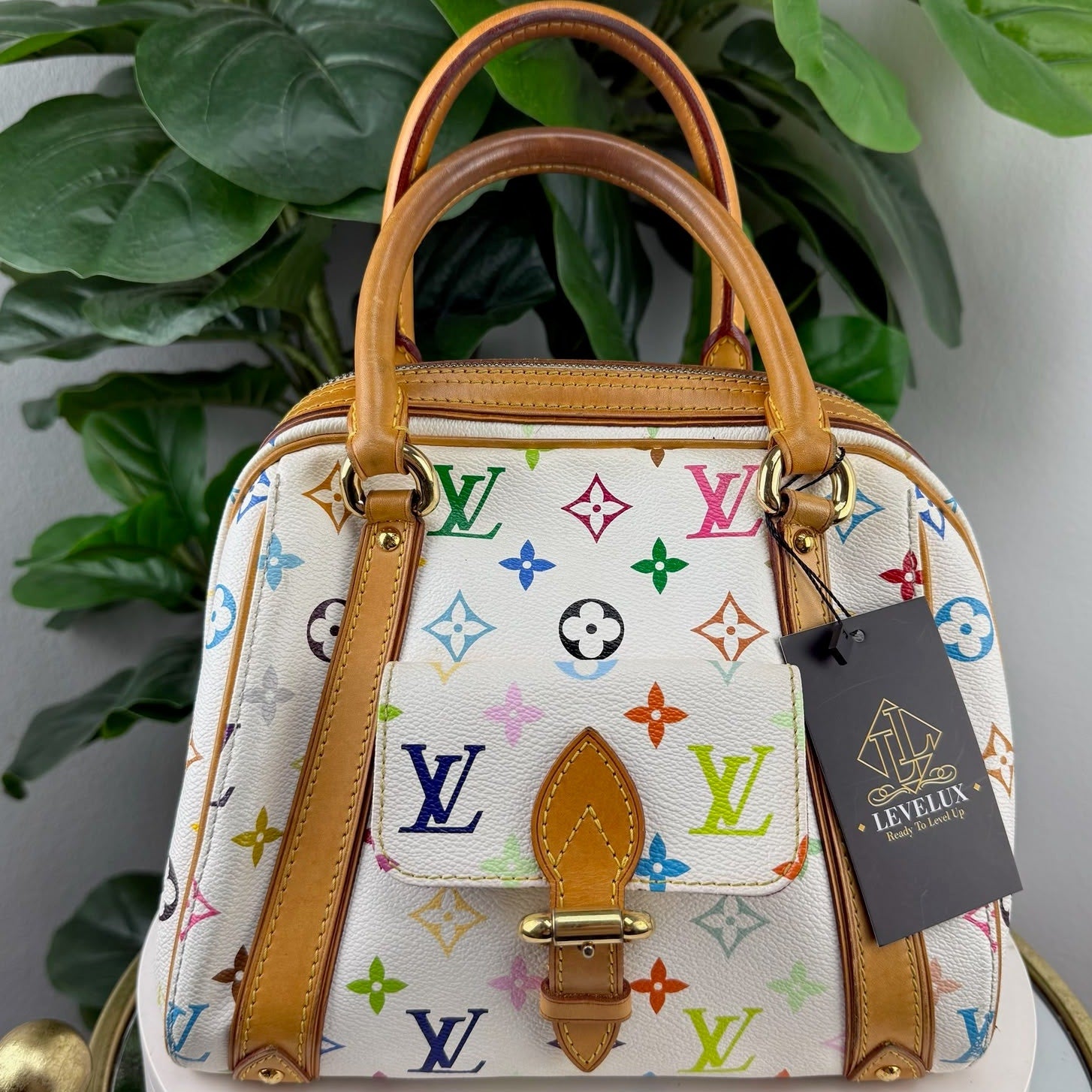 Authentic Louis Vuitton Murakami White Monogram Multicolore Priscilla Bag