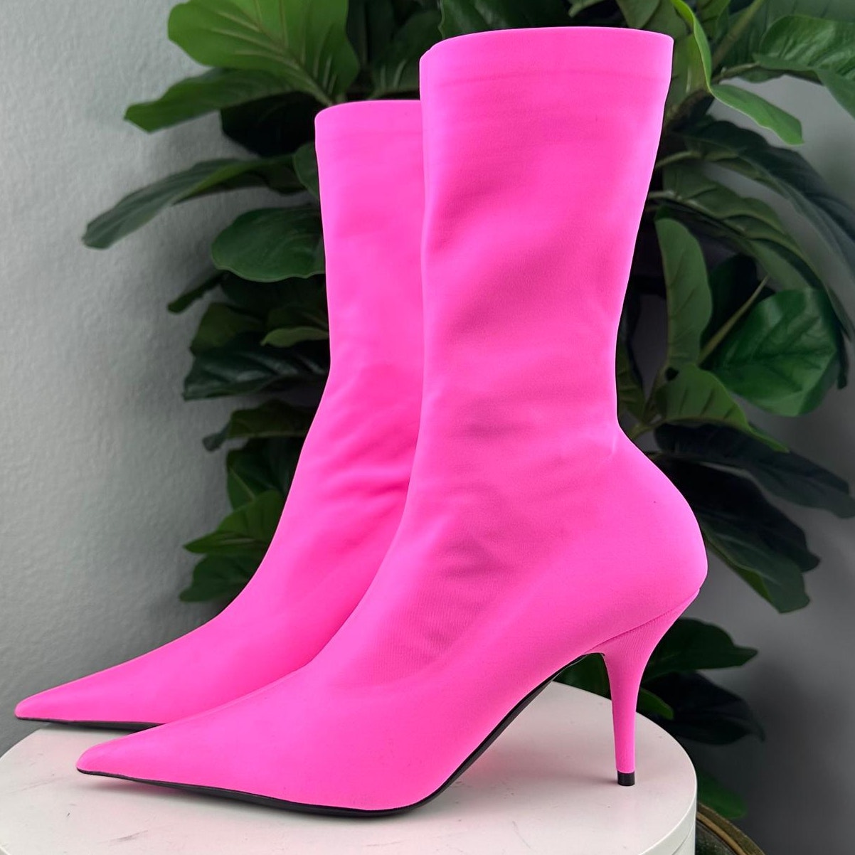 Authentic Balenciaga Knife Boots Fluo Pink Stretch Fabric Size 38