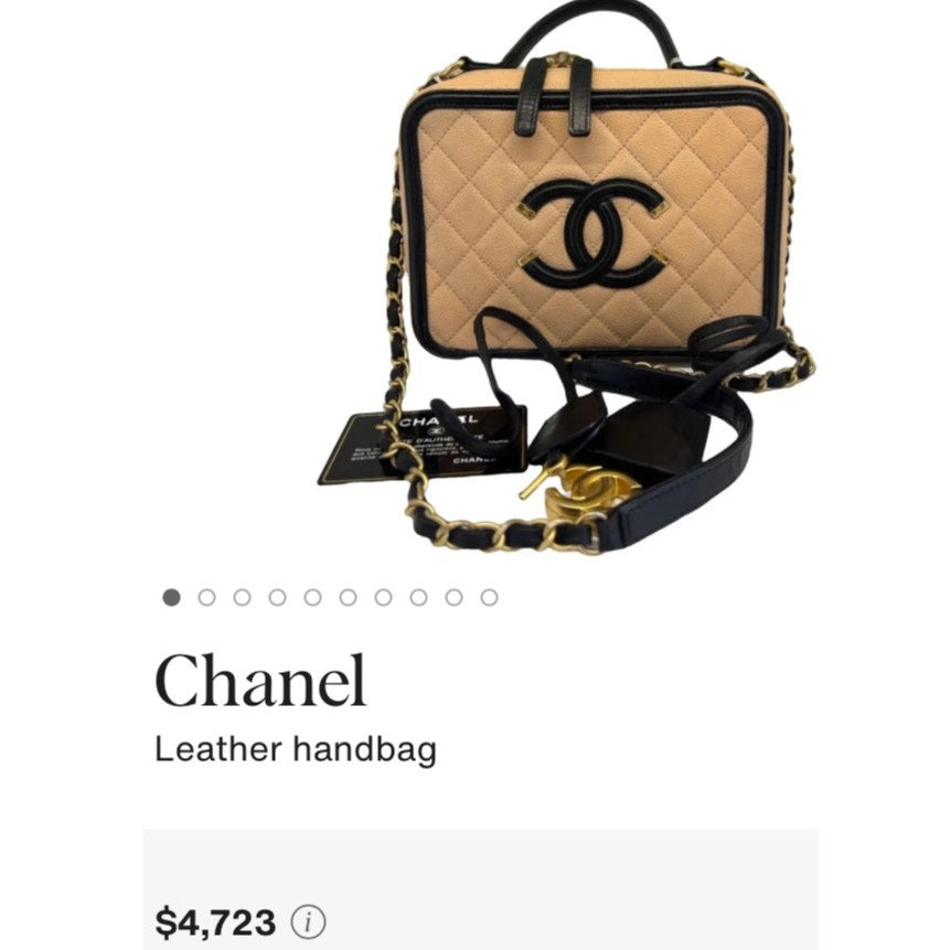 💎Authentic Chanel Filigree Vanity Case Hand Bag