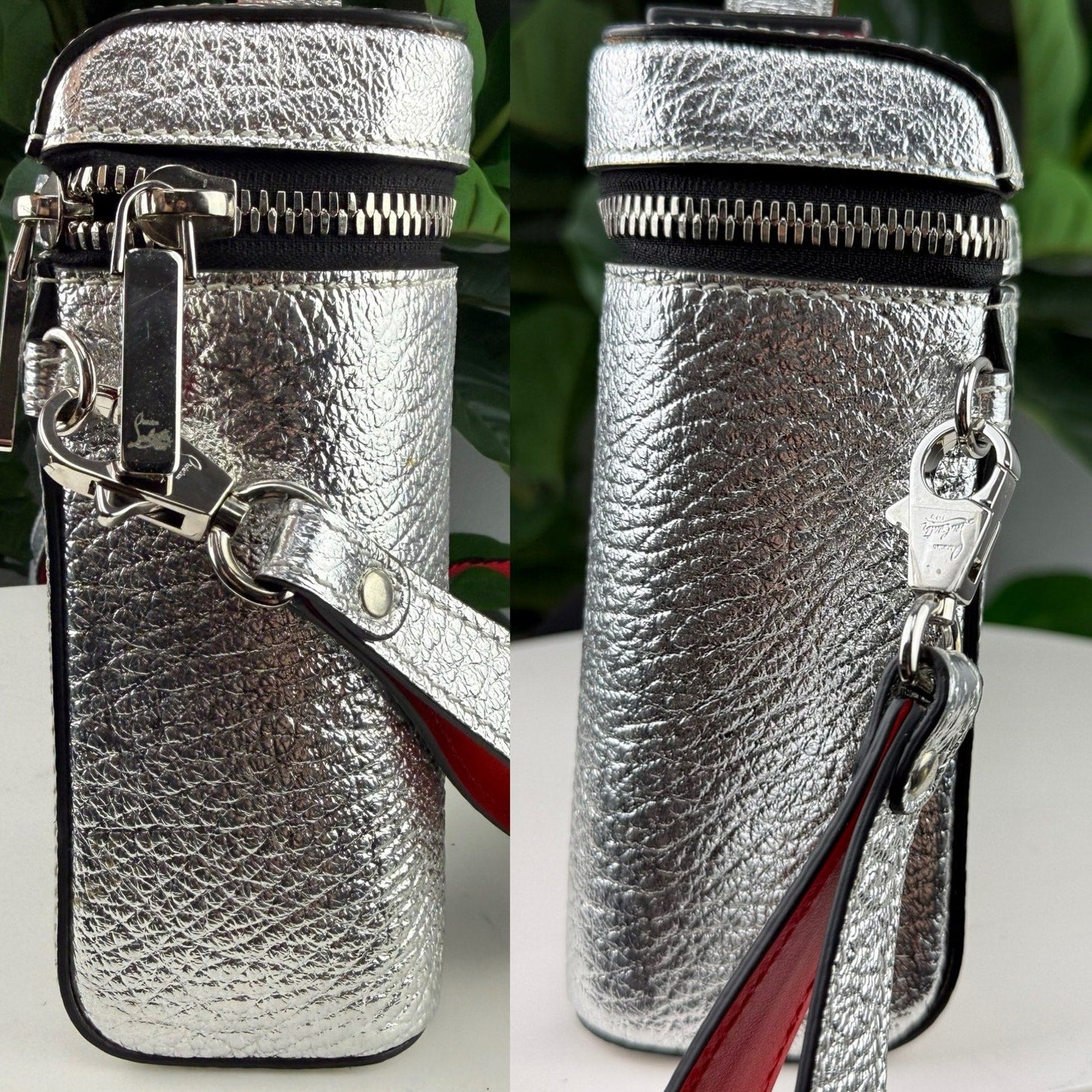 A71  💎✨Authentic Christian To-Way Bag Louboutin Kypipouch Metallic Silver Crossbody