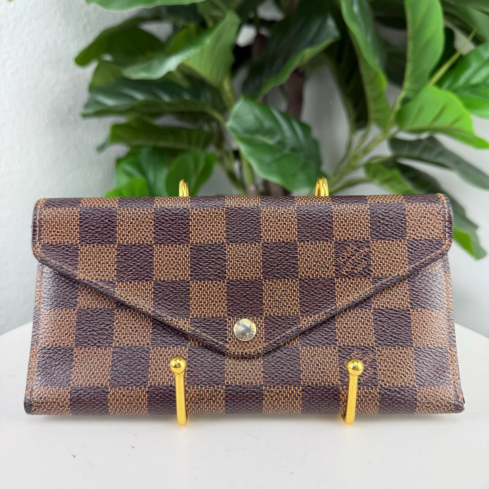 Louis Vuitton Sarah Wallet Damier Ebene Canvas Brown Authentic Pre Owned