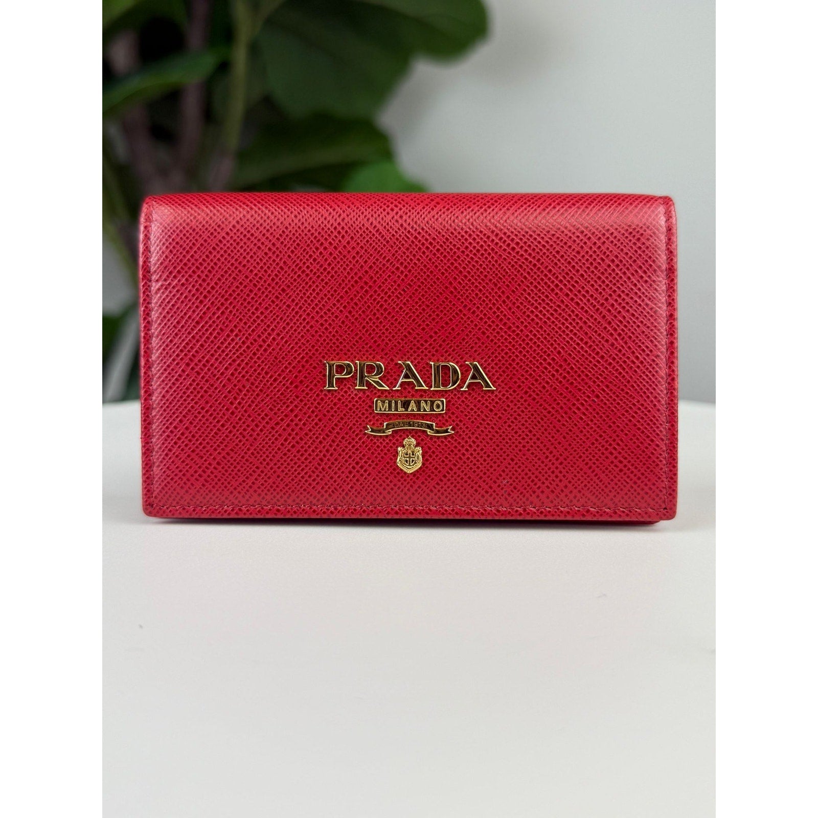 Authentic PRADA Saffiano Leather Card Wallet Red