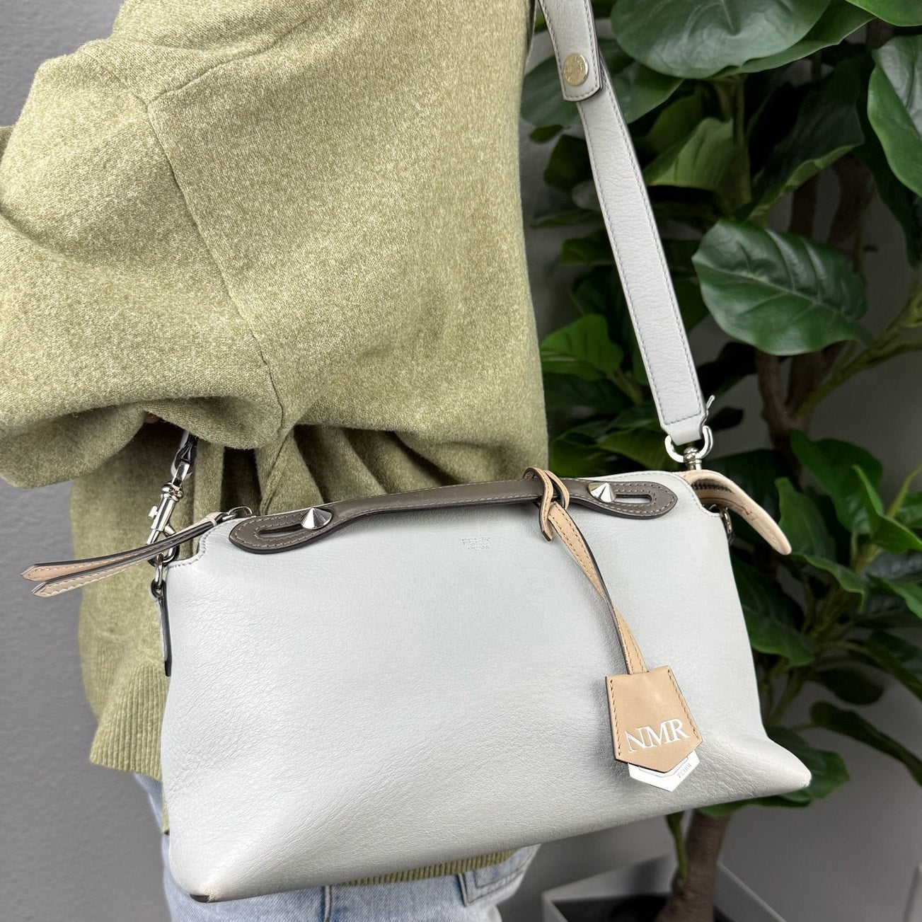 Authentic Fendi By The Way Bag Grey Calfskin Leather