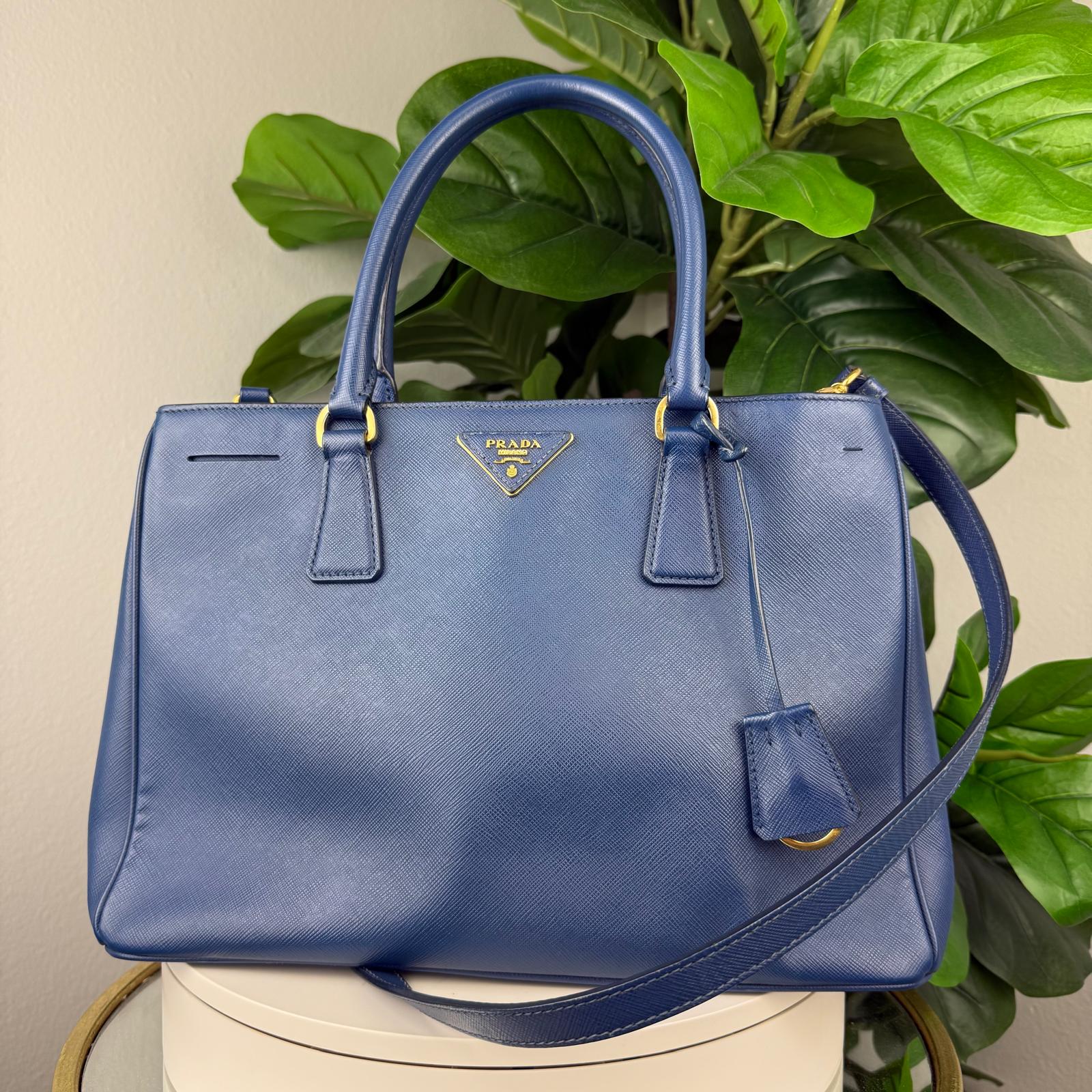 Authentic Prada Blue Saffiano Lux Leather Tote Bag