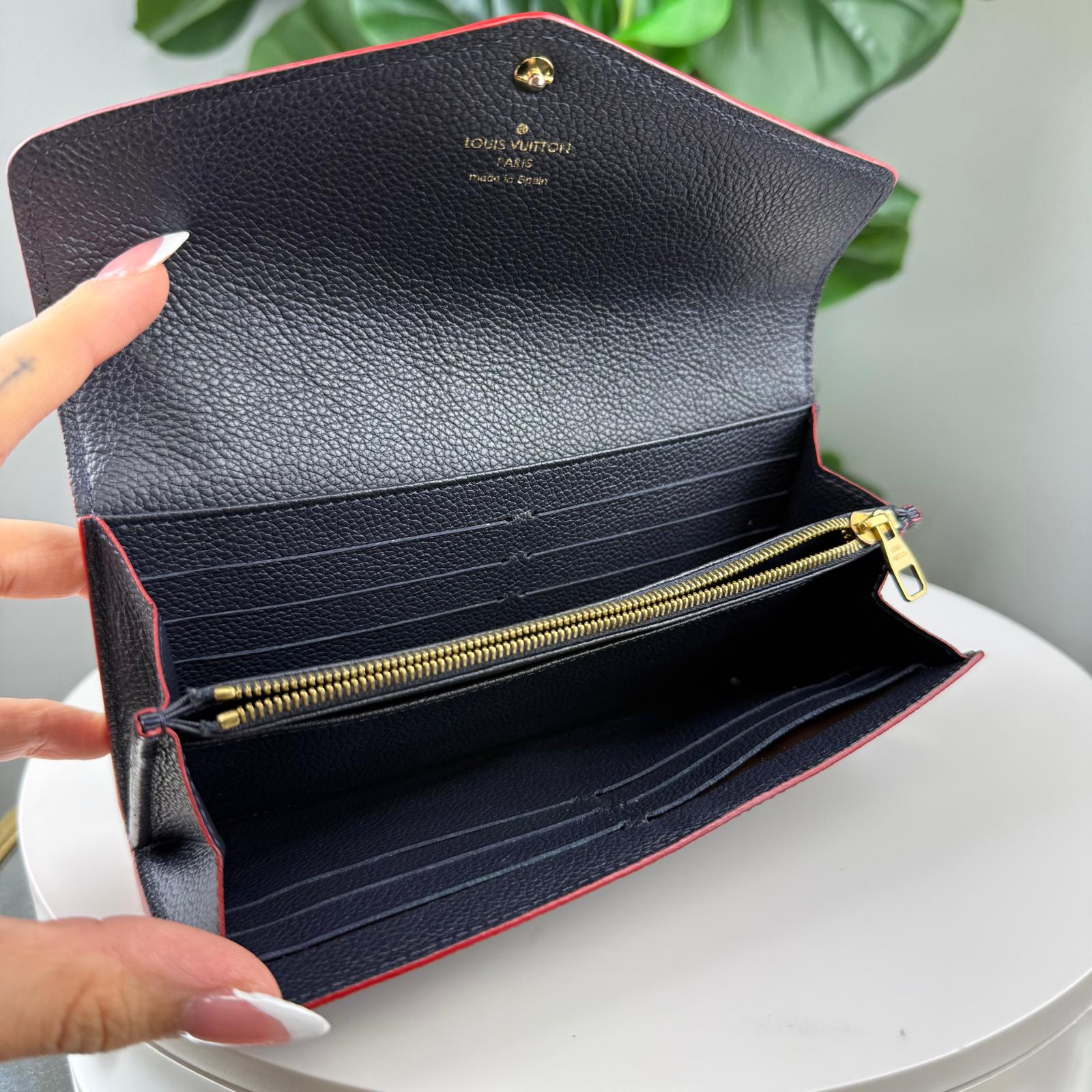 B108 💎✨Authentic Louis Vuitton Monogram Empreinte Long Wallet Navy Red Accent