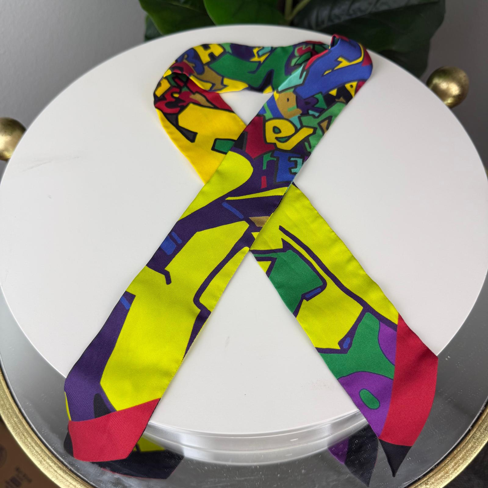 Authentic HERMES Silk Green Multicolor Scarf