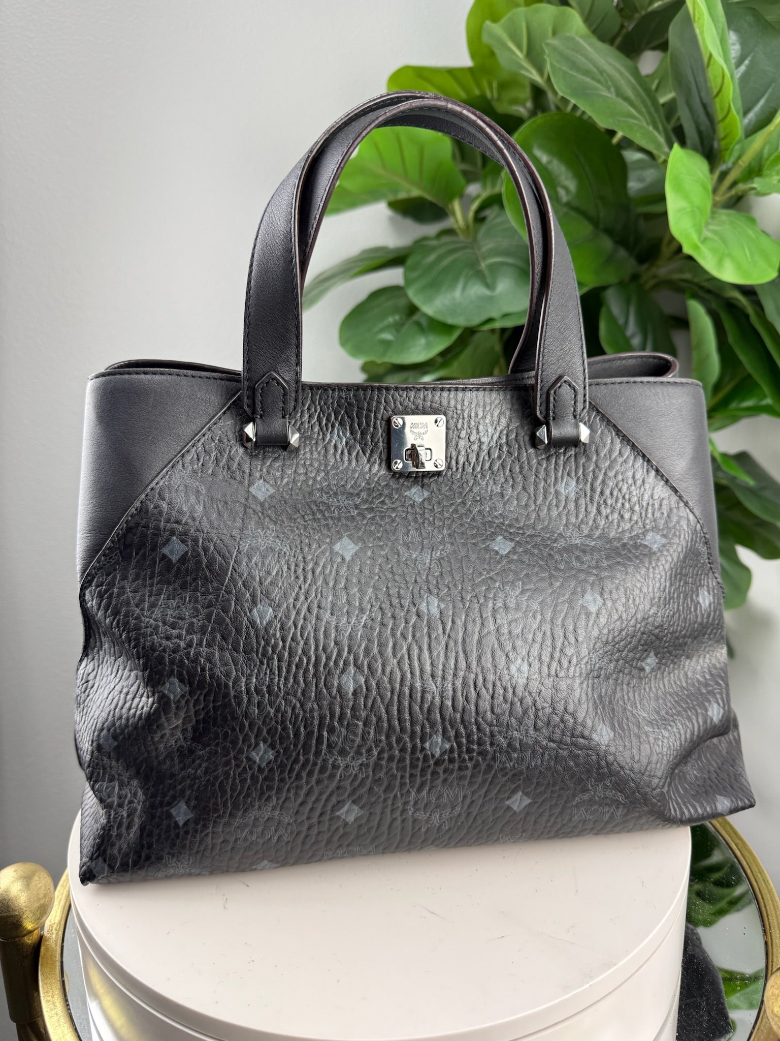 Authentic MCM Black Tote Bag with logos - Certificate of Authenticity included