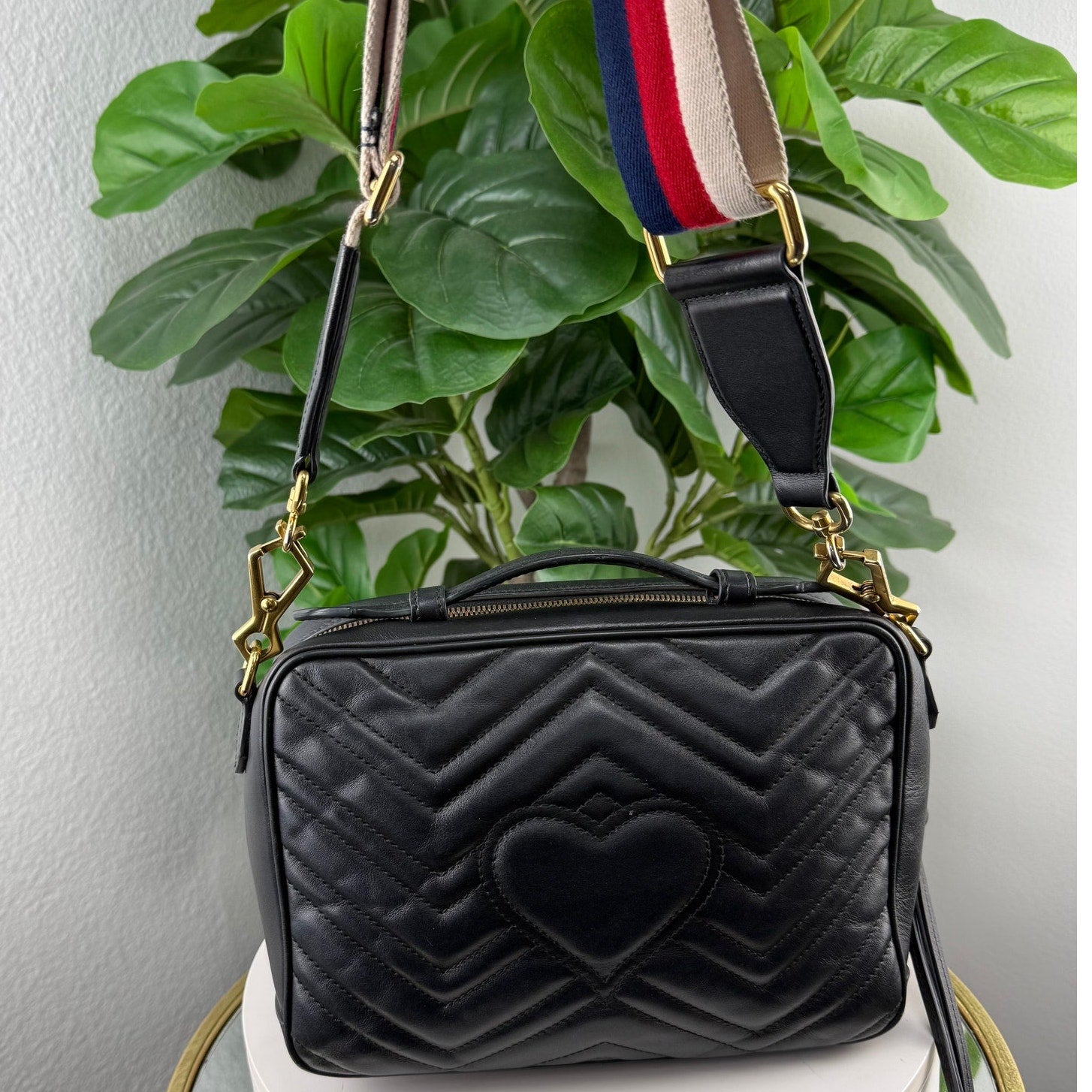 Authentic Gucci GG Marmont Small Black Leather Shoulder Bag