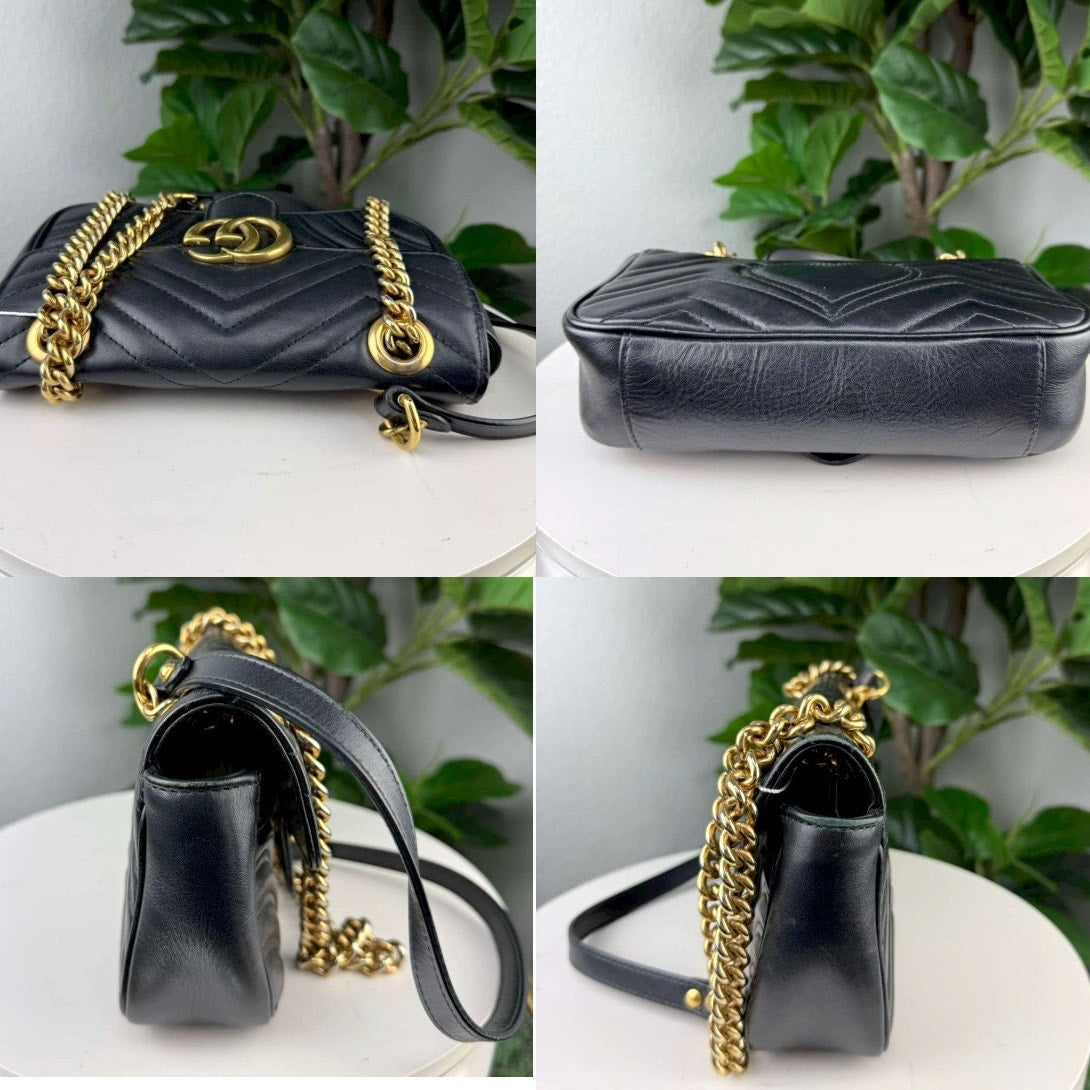 Authentic Gucci GG Marmont Matelasse Leather Mini Bag Black