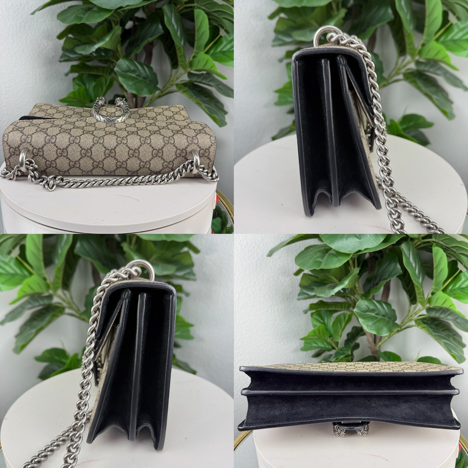 Gucci Dionysus GG Supreme Canvas Beige Black Shoulder Bag Authentic Pre Owned