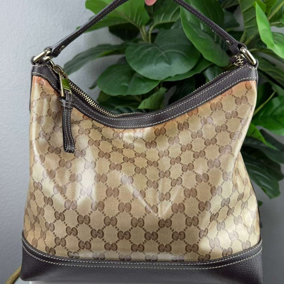 Authentic Gucci GG Crystal Hobo Bag Coated Canvas