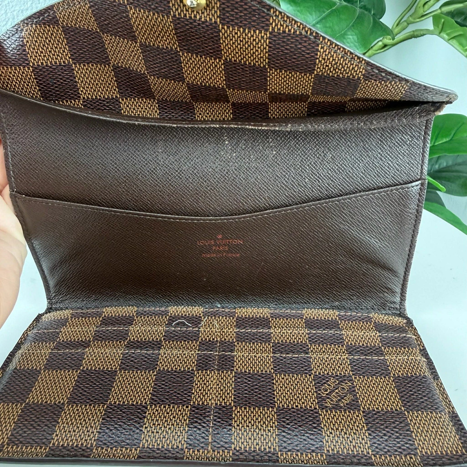Louis Vuitton Sarah Wallet Damier Ebene Canvas Brown Authentic Pre Owned