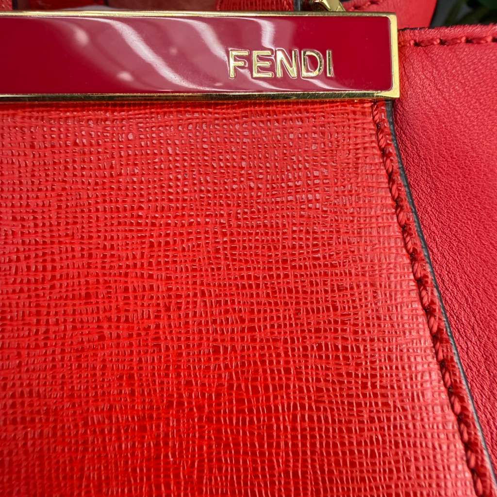 Authentic Fendi Medium 2Jours Elite Tote Red Saffiano Leather