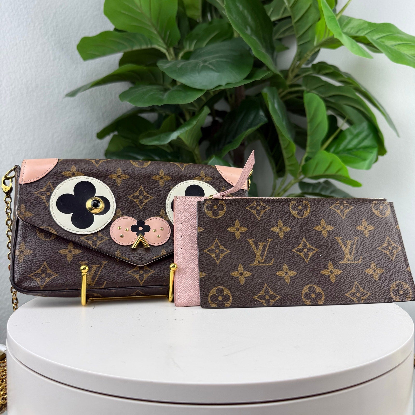 Louis Vuitton Monogram Animal Print Pochette Felicie Chain Wallet Authentic