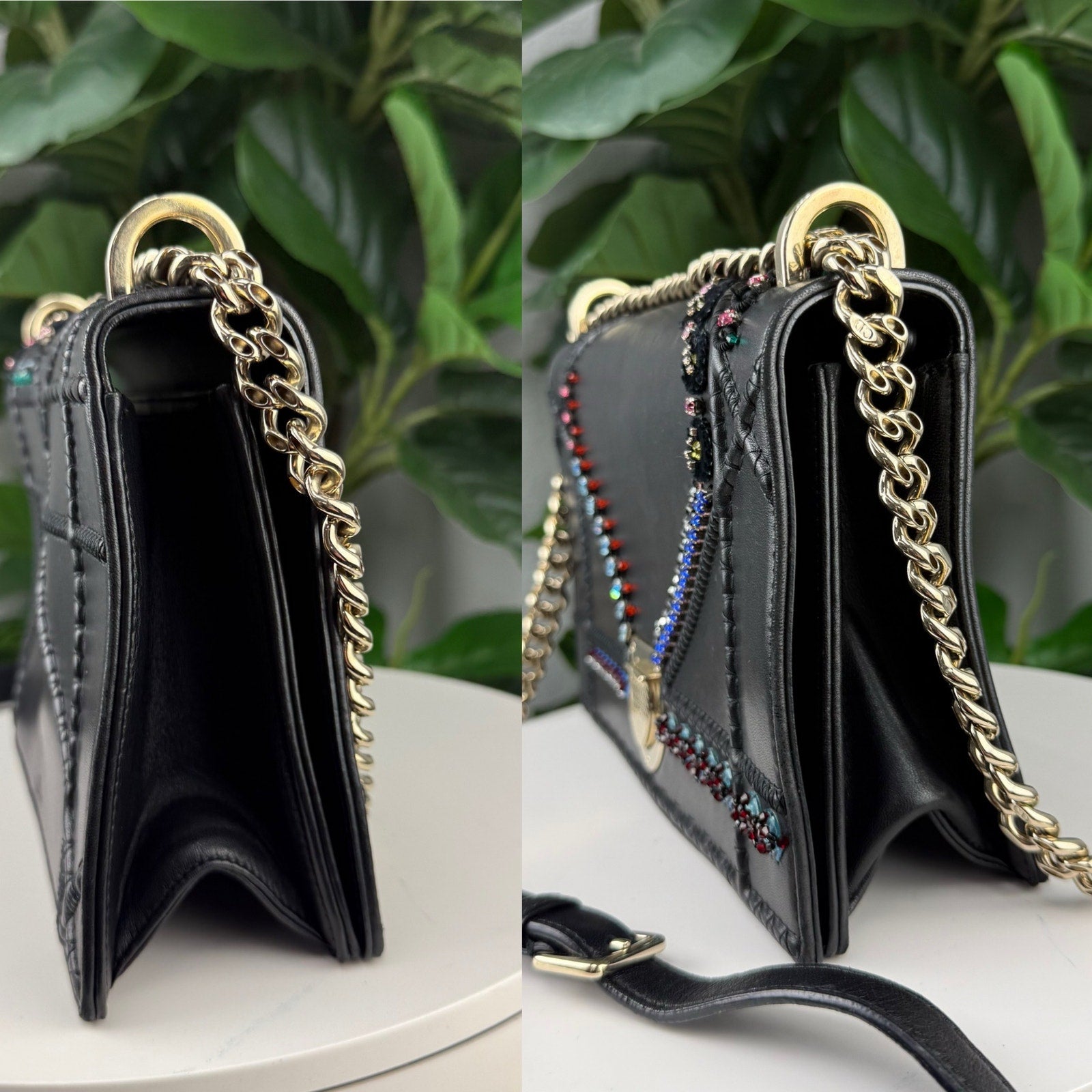 Authentic Christian Dior Shoulder Bag Black Leather Crossbody