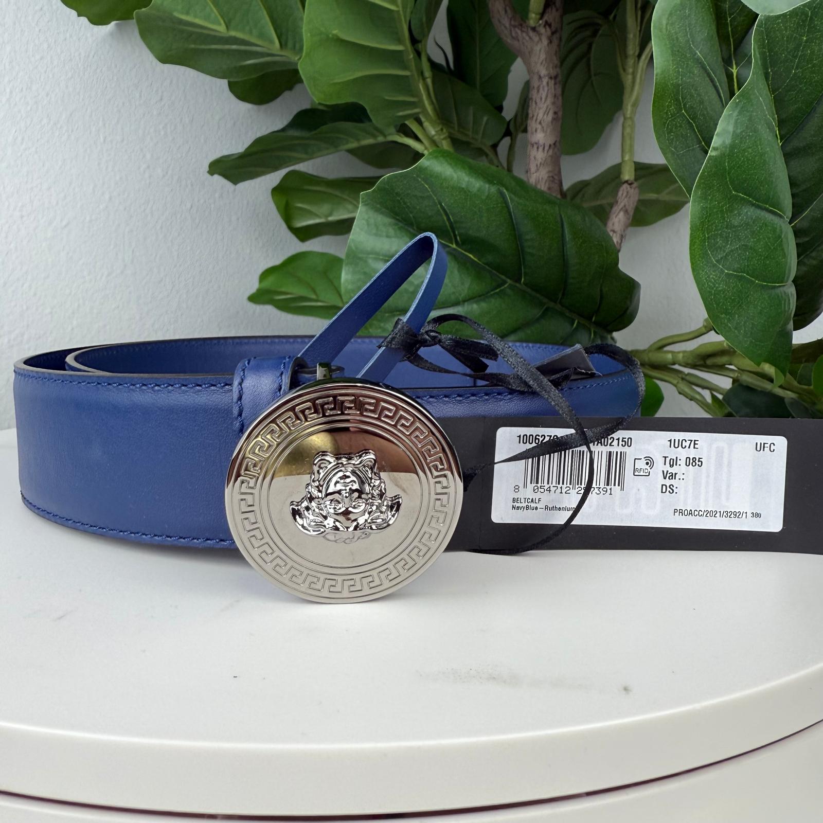 Authentic Versace Medusa Blue Leather Belt Size 85