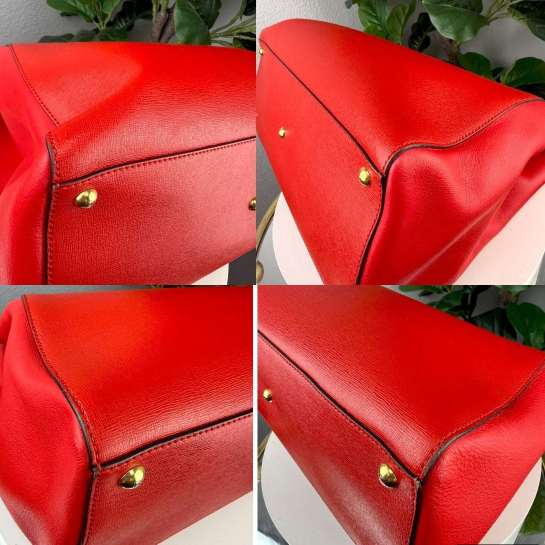 Authentic Fendi Medium 2Jours Elite Tote Red Saffiano Leather