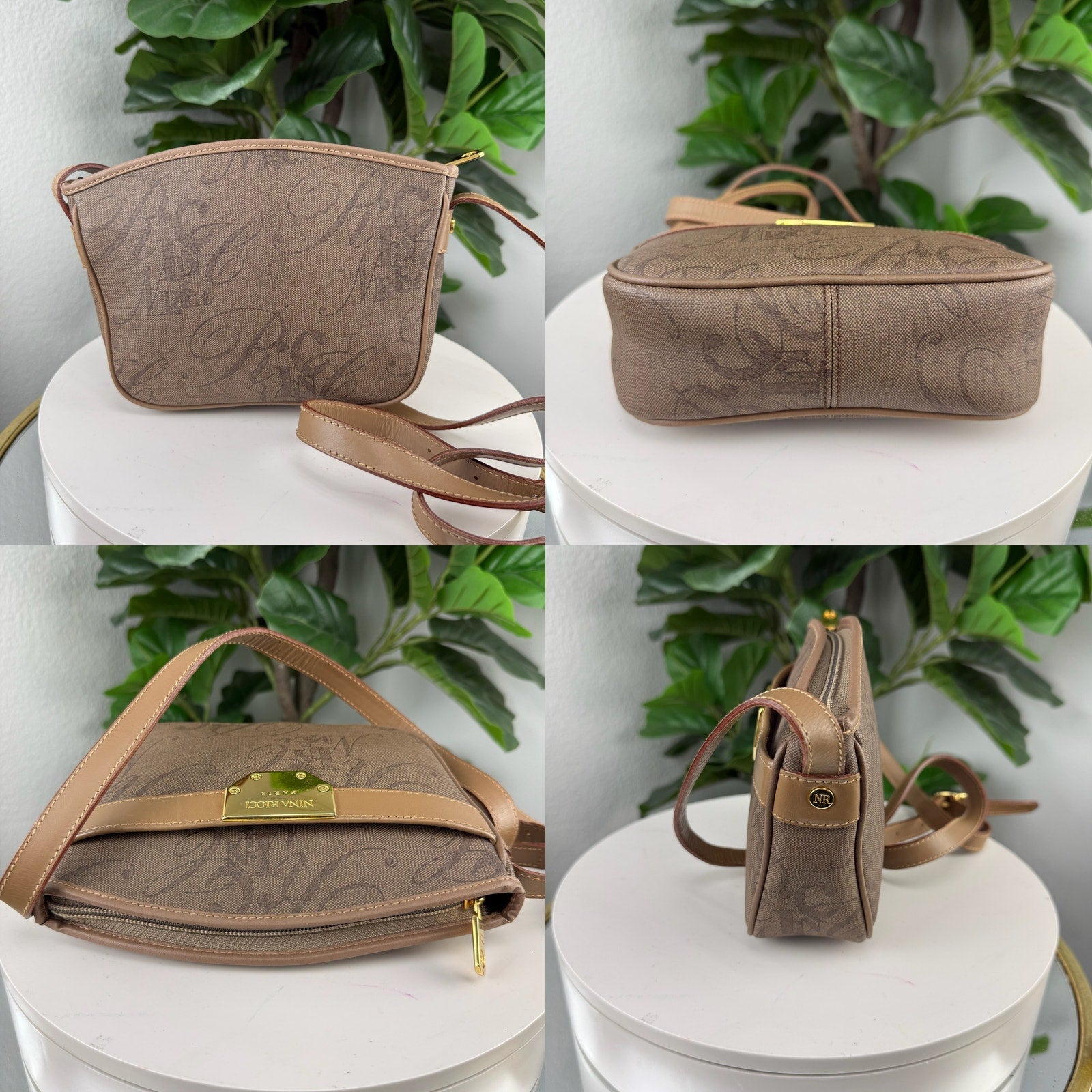 Nina Ricci Monogram Canvas Brown Crossbody Bag Authentic Pre Owned