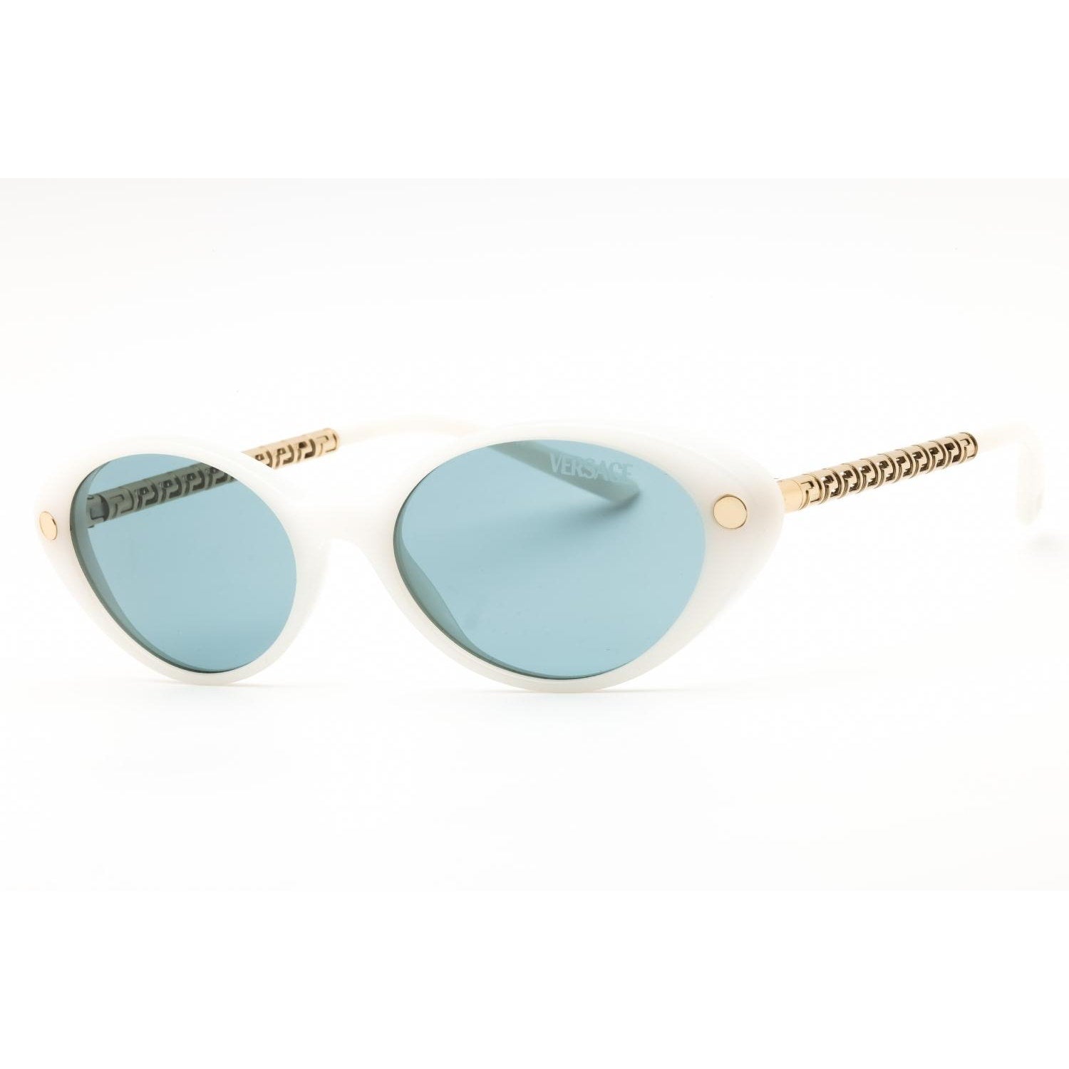Brandnew Versace Greca Mixed-media Oval Sunglasses In White