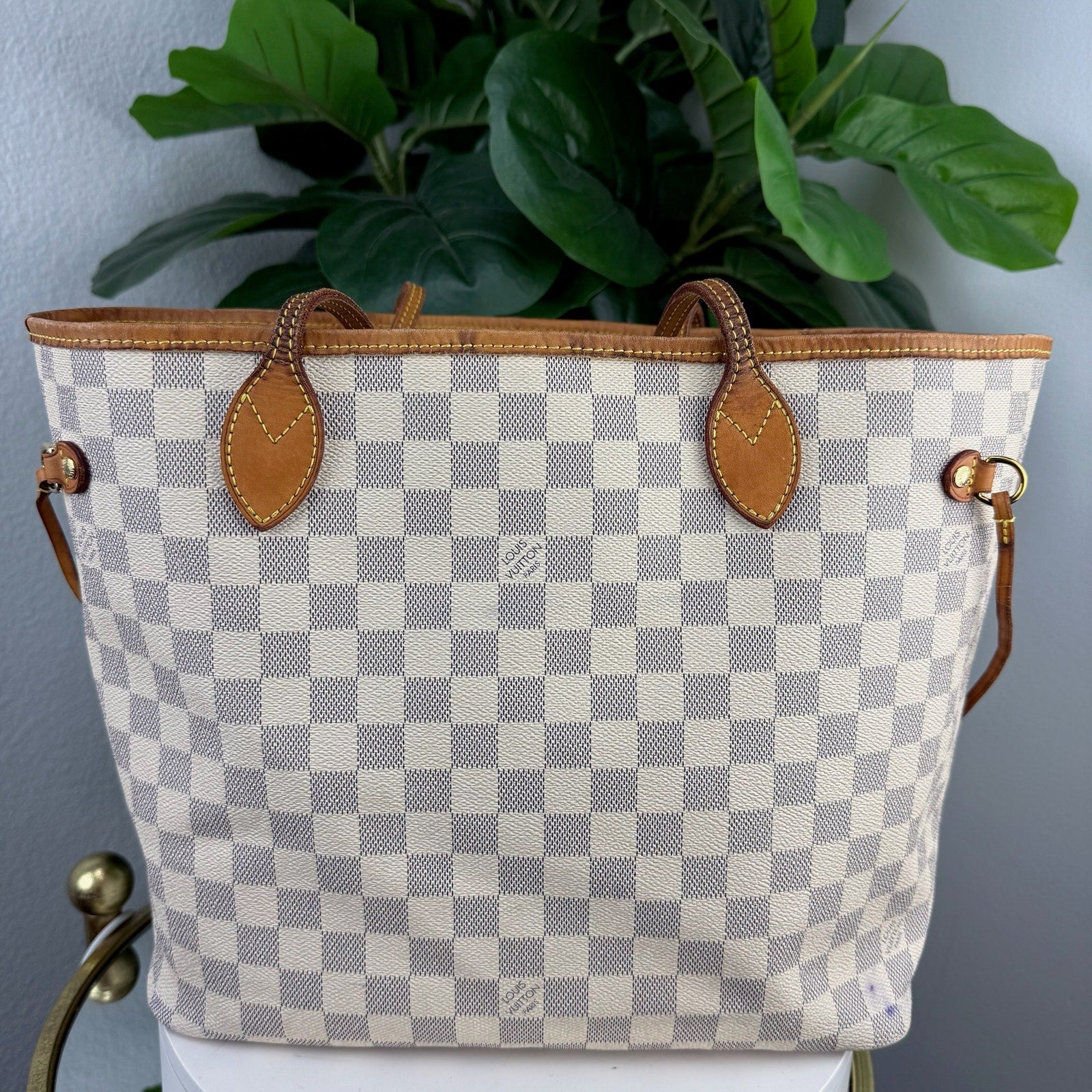 Louis Vuitton Neverfull MM Damier Azur Tote Bag Authentic Pre Owned