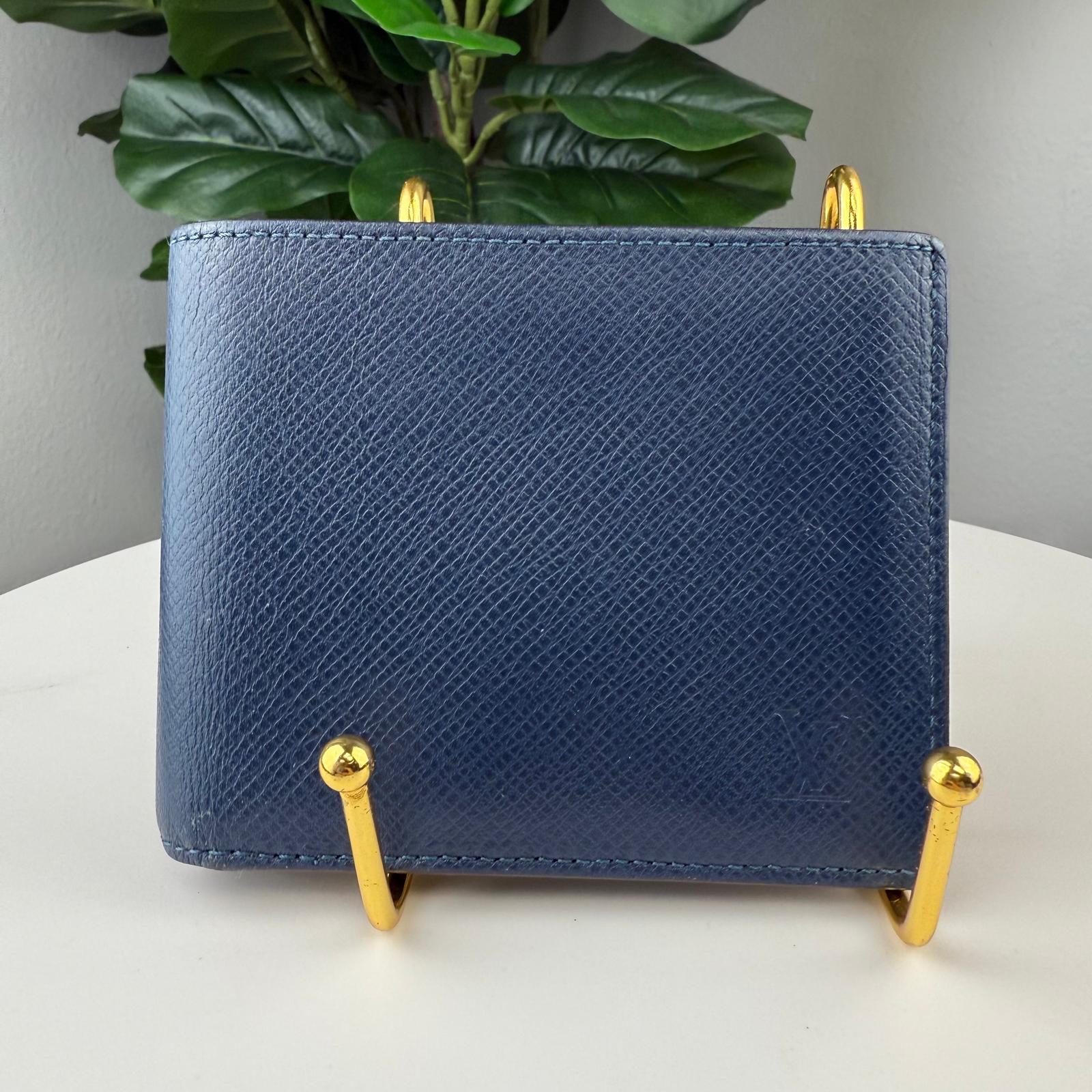 Authentic Louis Vuitton Navy Blue Leather Wallet Elegant Bifold/Card Organizer