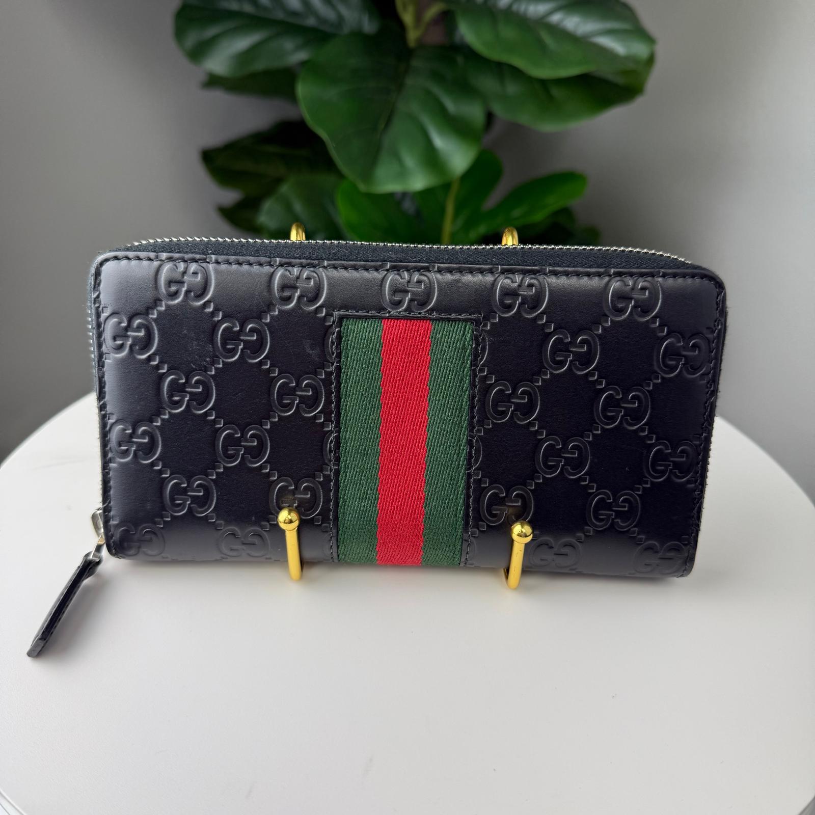 💎Authentic Gucci Long Wallet Sherry Line Guccissima Black Leather
