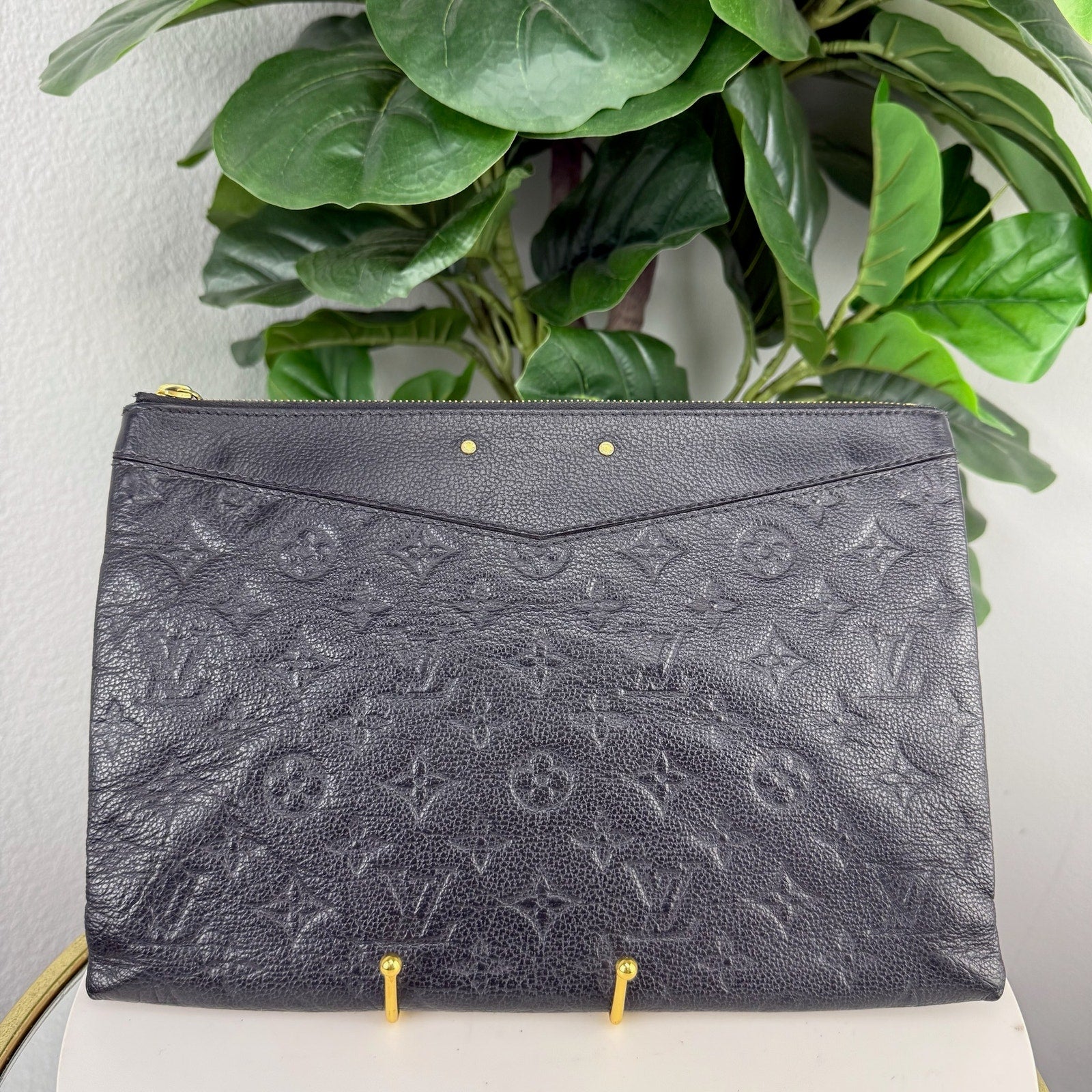 Louis Vuitton Monogram Empreinte Black Leather Clutch Bag Authentic Pre Owned