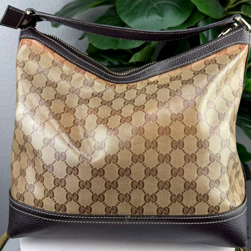 Authentic Gucci GG Crystal Hobo Bag Coated Canvas