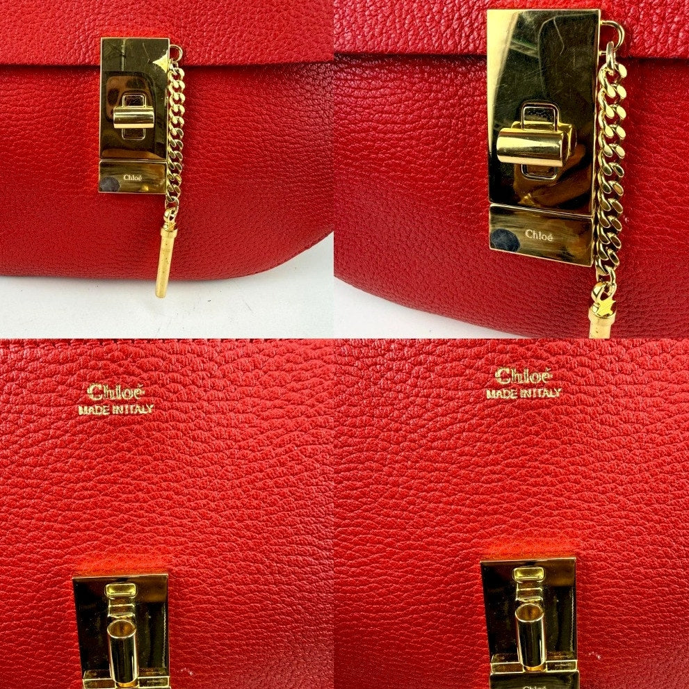 Authentic Chloe Drew Small Leather Saddle Crossbody Bag Red