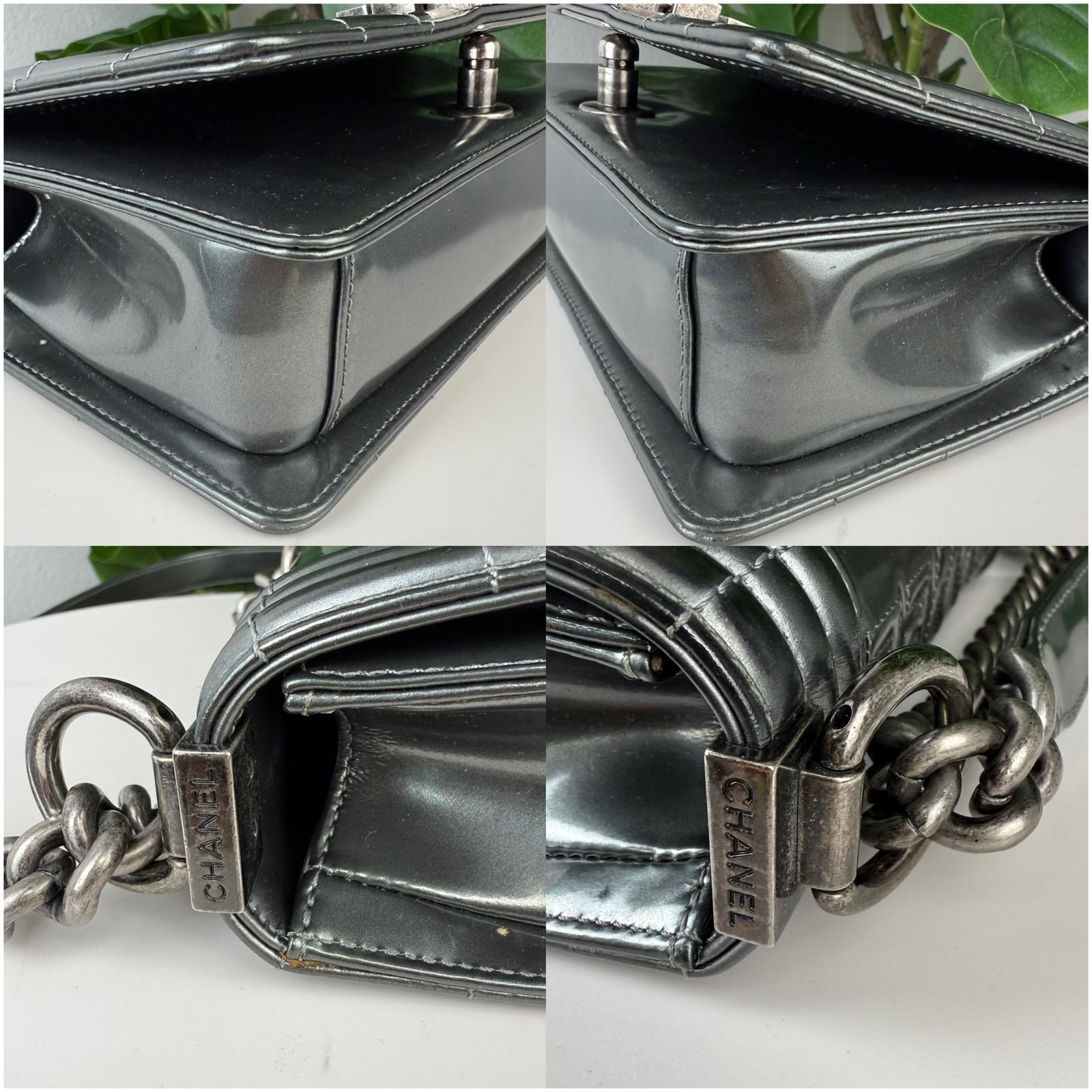 Authentic Chanel Patent Leather Boy Bag