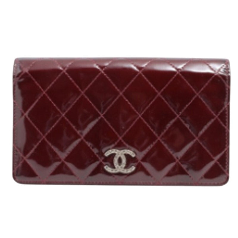 Authentic CHANEL Cambon Line Matelasse W Hook Long Wallet Red