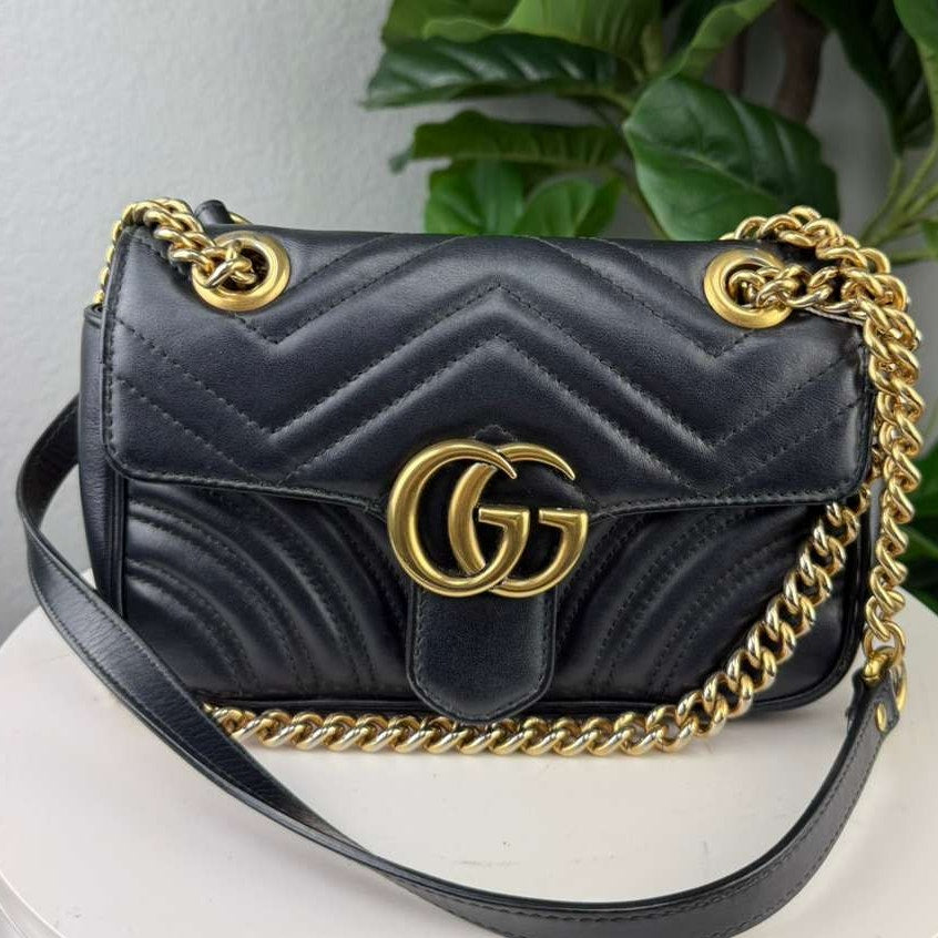 Authentic Gucci GG Marmont Matelasse Leather Mini Bag Black