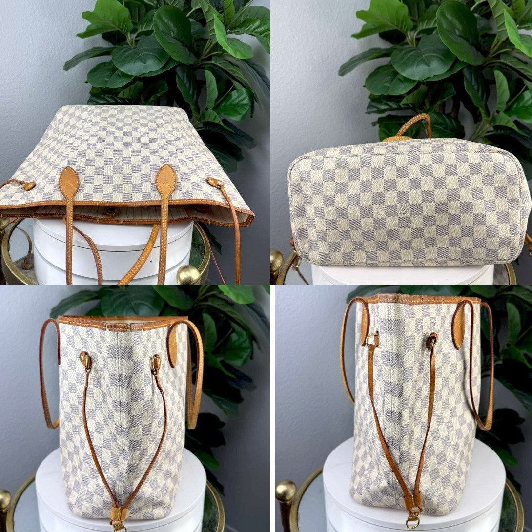 Authentic Louis Vuitton Neverfull MM Tote Bag Damier Azur Canvas