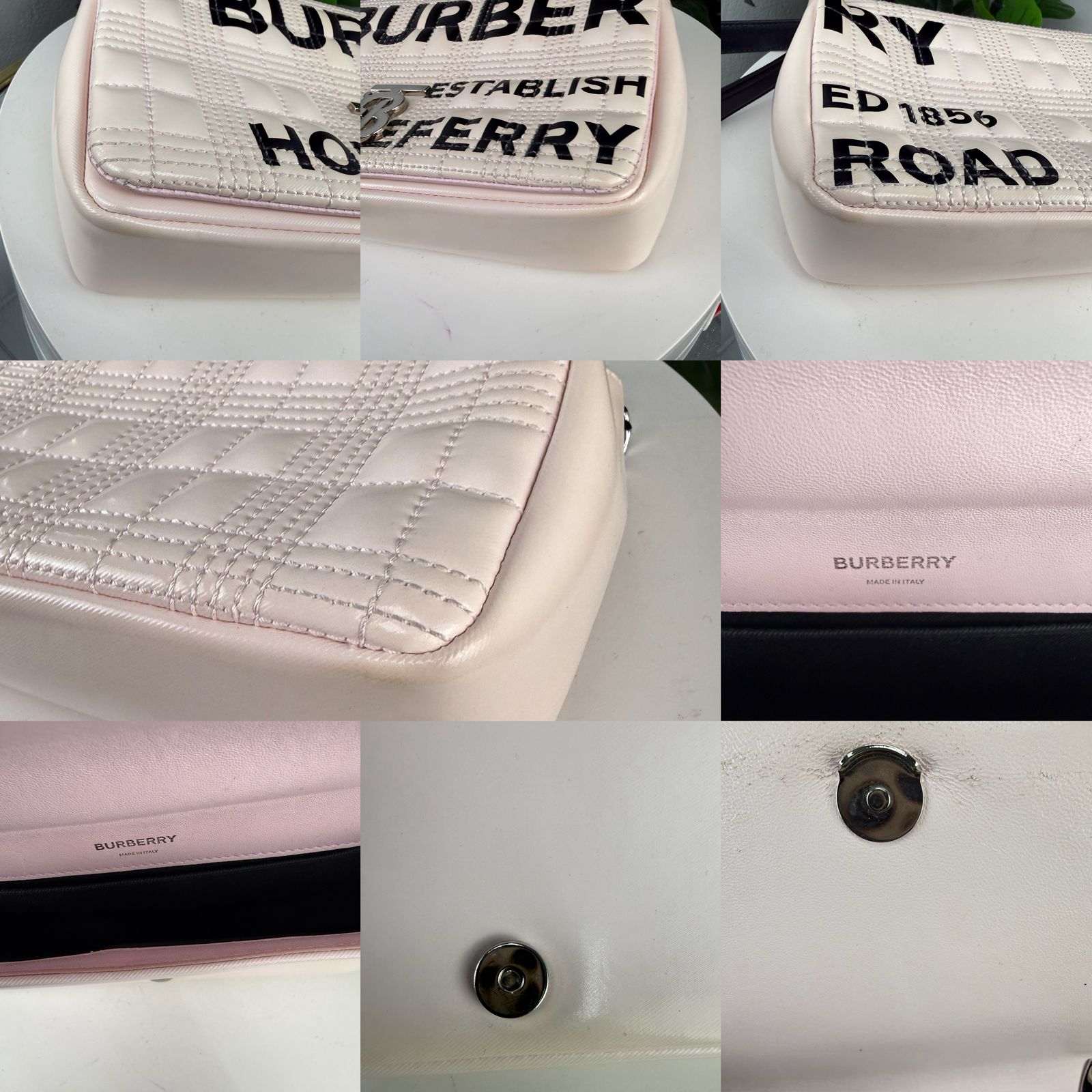 Burberry White/Black Quilted Coated Canvas Logo Print Small Lola Bag