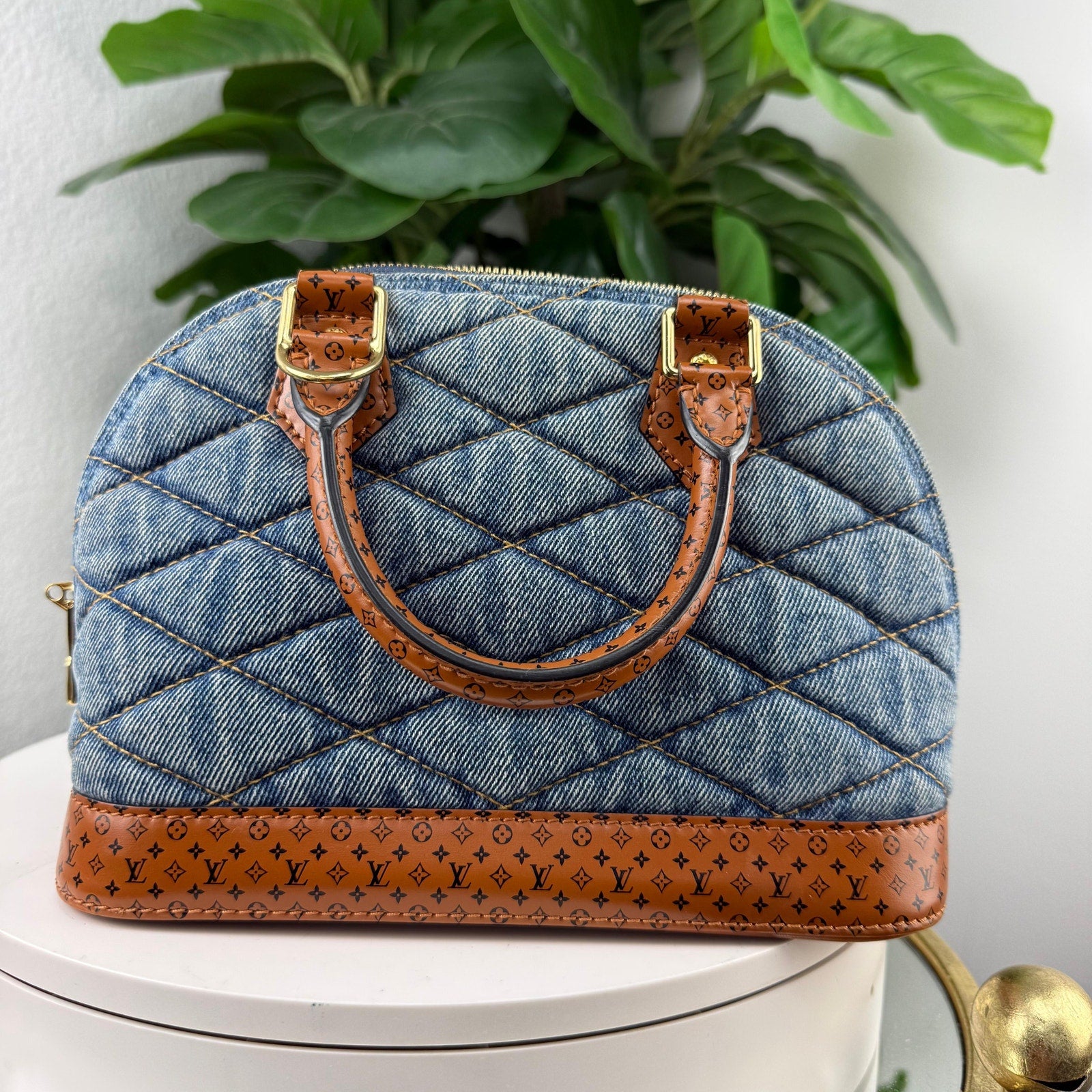 Louis Vuitton Alma BB Malletage Quilted Denim Blue Leather Bag Authentic Pre Owned